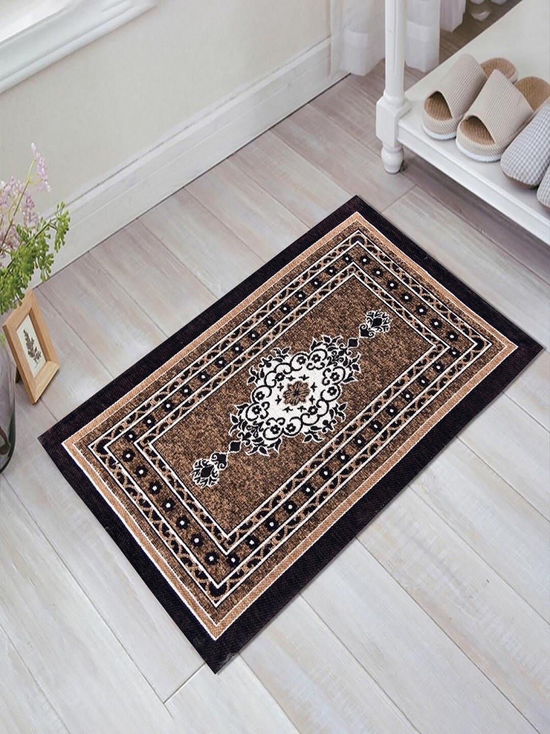 BELLA TRUE Set Of 2 Brown & White Ethnic Motifs Printed Floor Mats