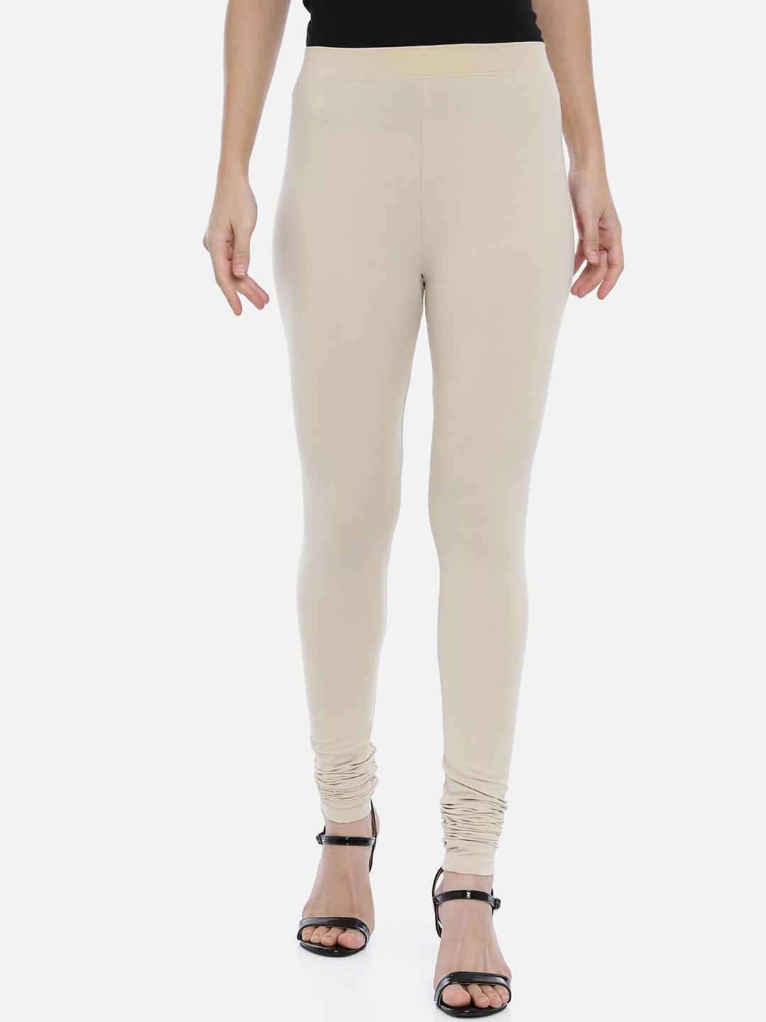 Huggy Women Beige Solid Churidar Leggings