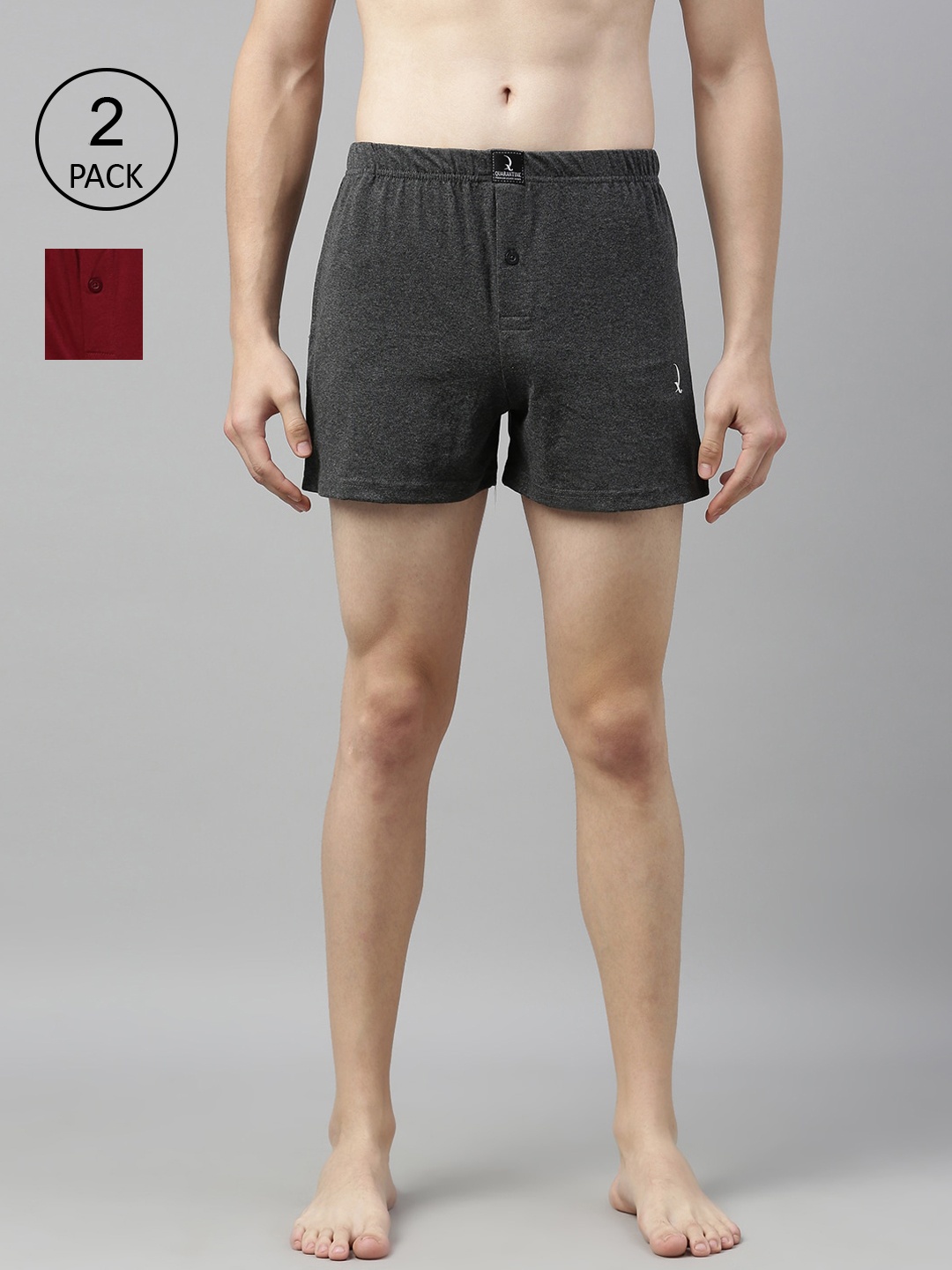 QUARANTINE Men Pack Of 2 Solid Boxers-QBXCMB, Maroon