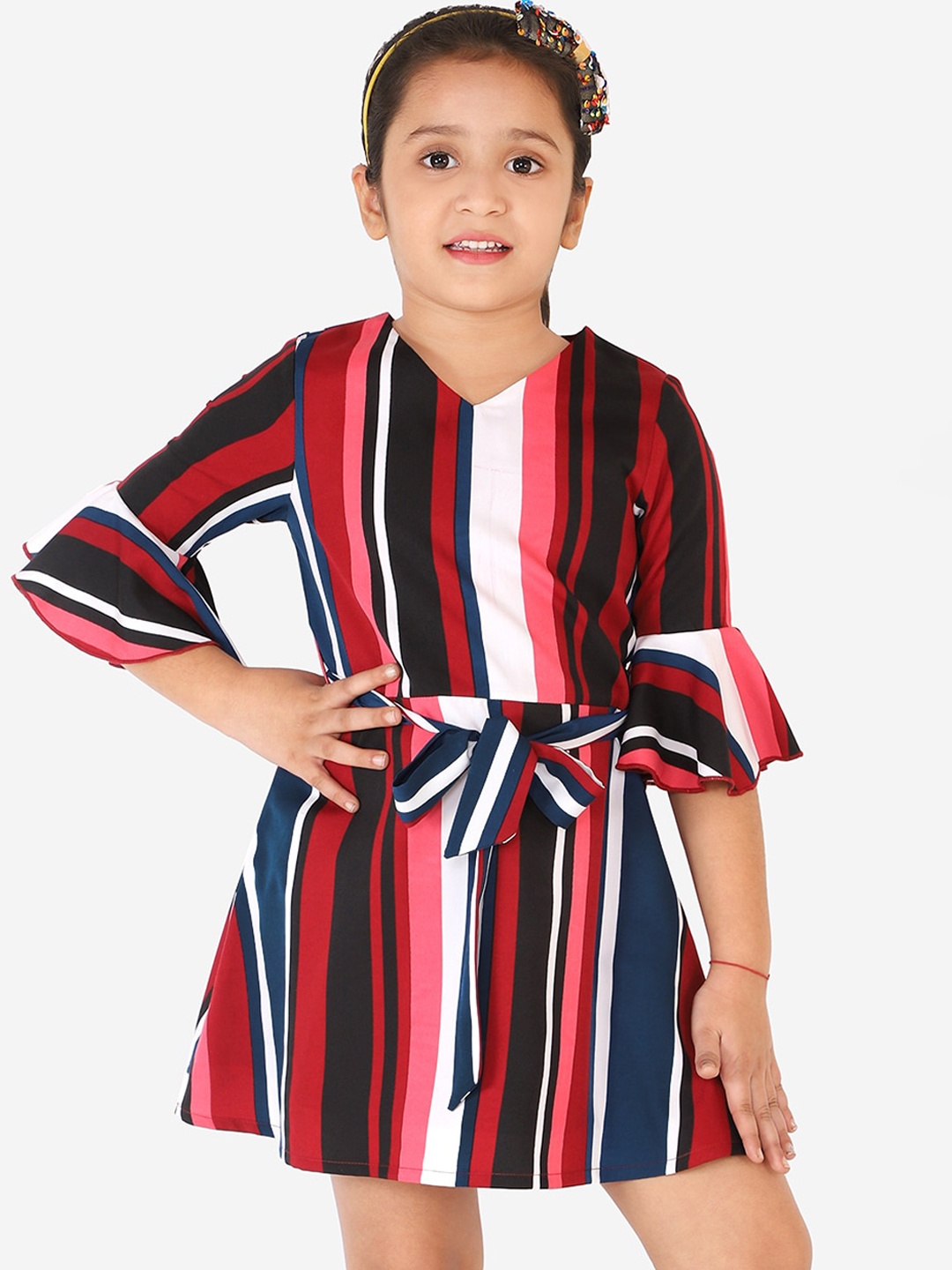 Naughty Ninos Girls Red Striped A-Line Dress