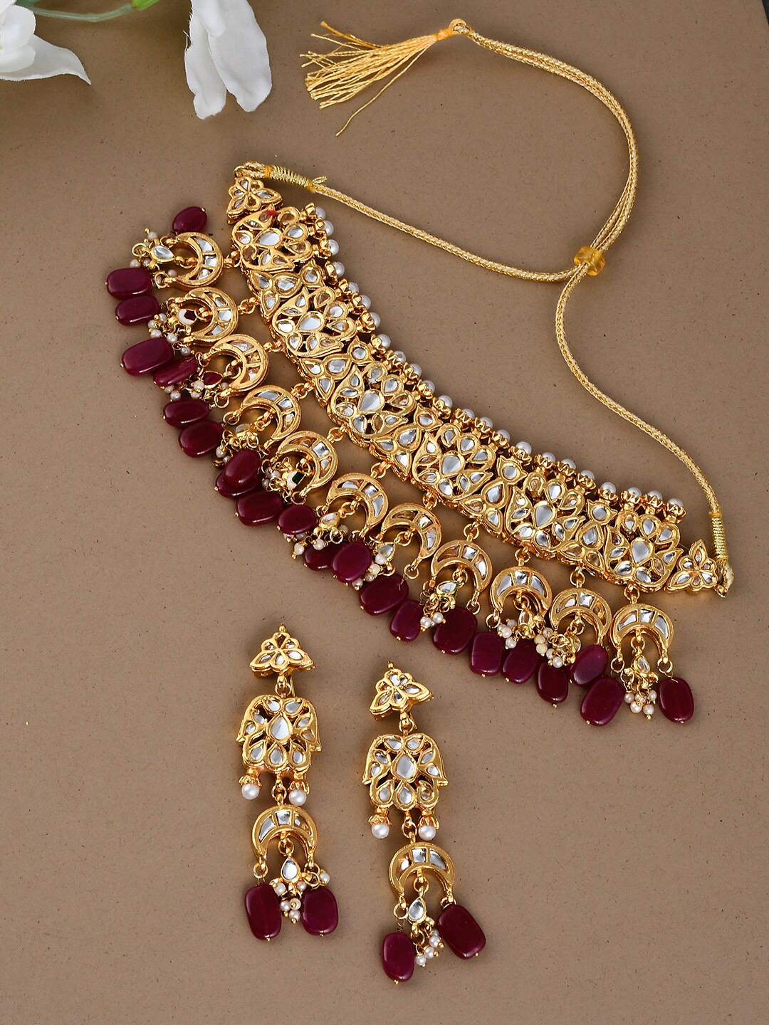 Silvermerc Designs Gold-Plated White & Pink Kundan-Studded Pearl Beaded Jadau Handcrafted Jewellery Set
Silvermerc Designs Gold-Plated White & Pink Kundan-Studded Pearl Beaded Jadau Handcrafted Jewellery Set