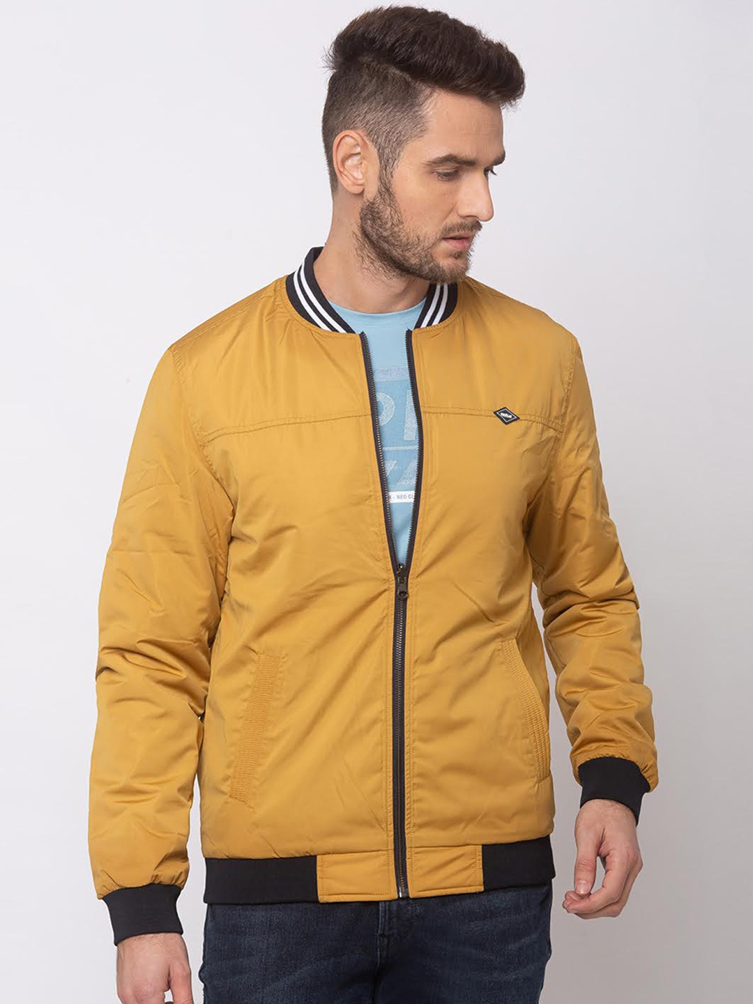 SPYKAR Men Mustard Yellow Solid Bomber Jacket