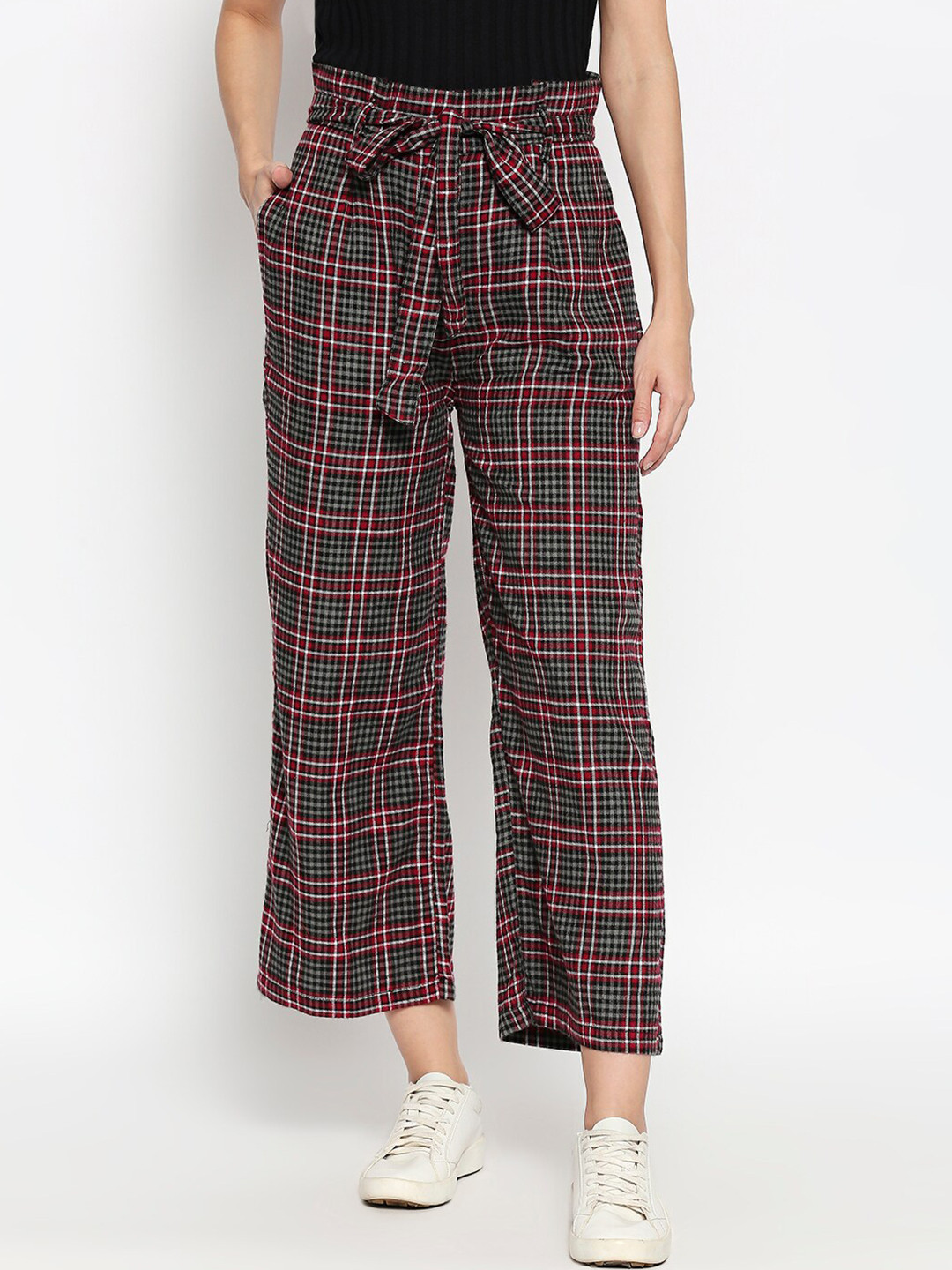 People Women Grey Tapered Fit Checked Parallel Trousers 
People Women Grey Tapered Fit Checked Parallel Trousers