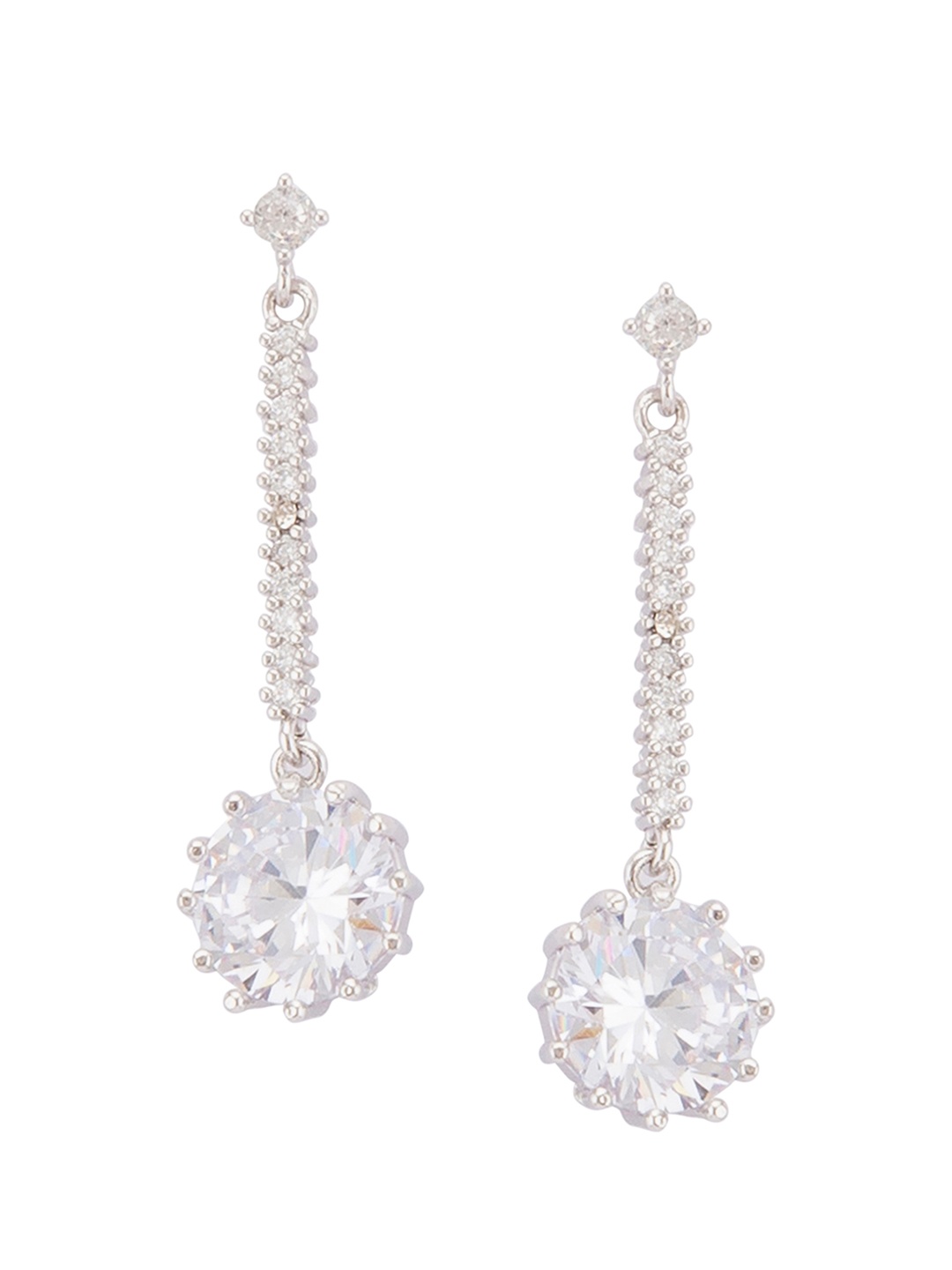 Globus Silver-Toned & White Contemporary Drop Earrings