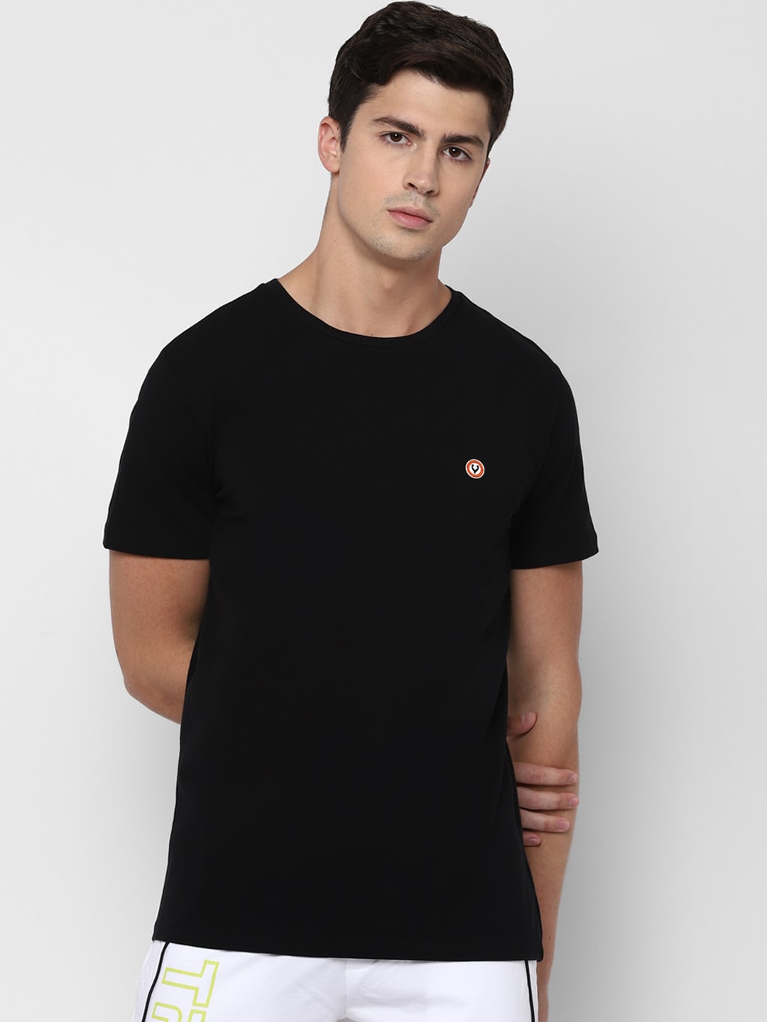 Allen Solly Tribe Men Black Solid Round Neck Pure Cotton T-shirt
