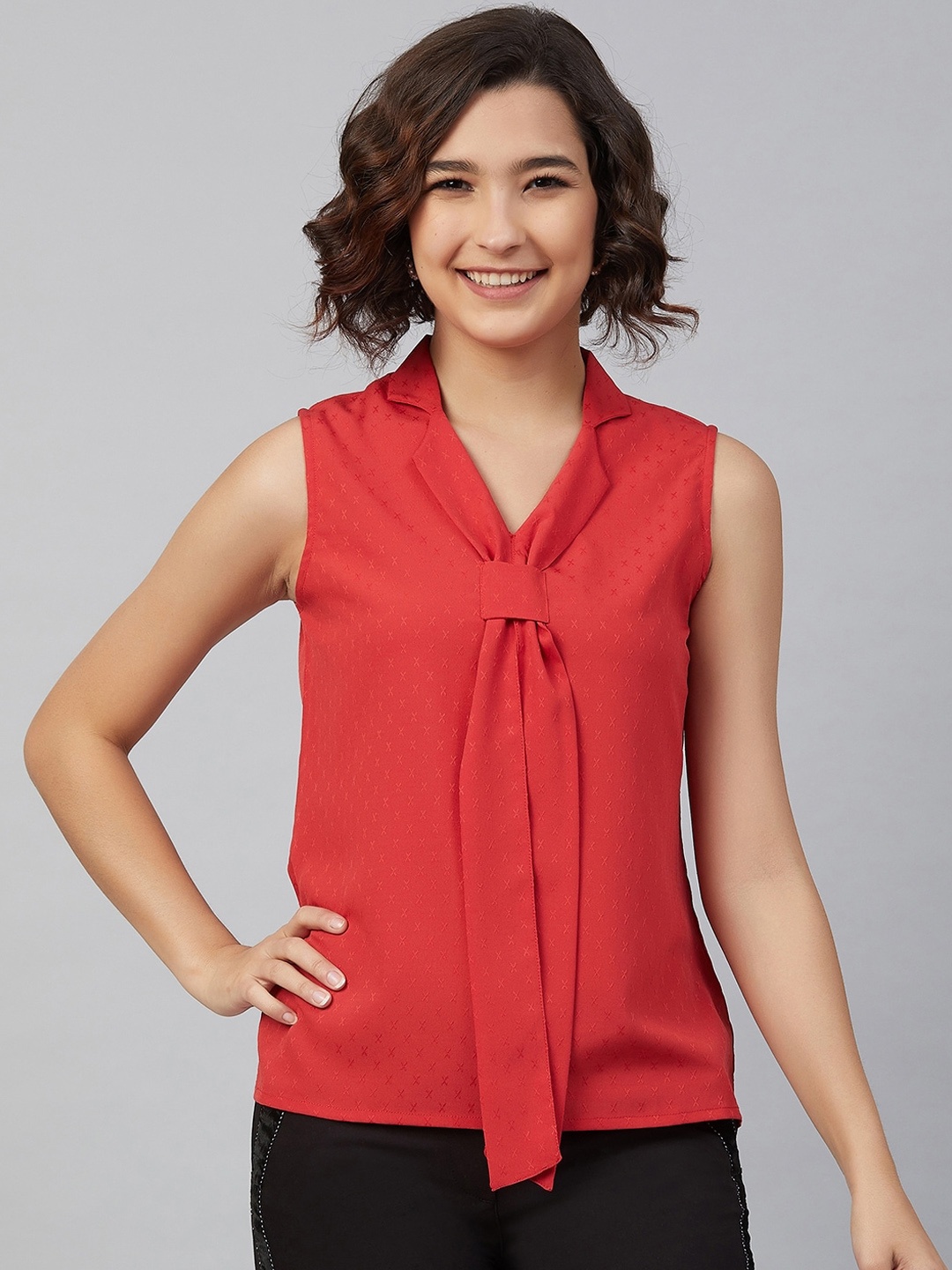 Marie Claire Women Red Crepe Shirt Style Top