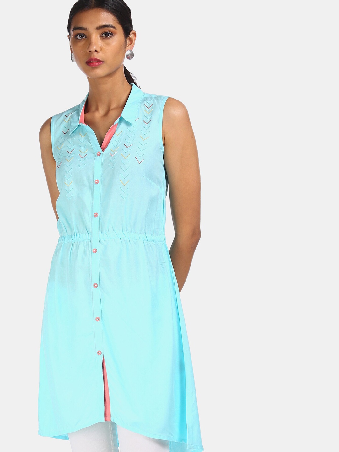 Karigari Women Blue Geometric Kurta