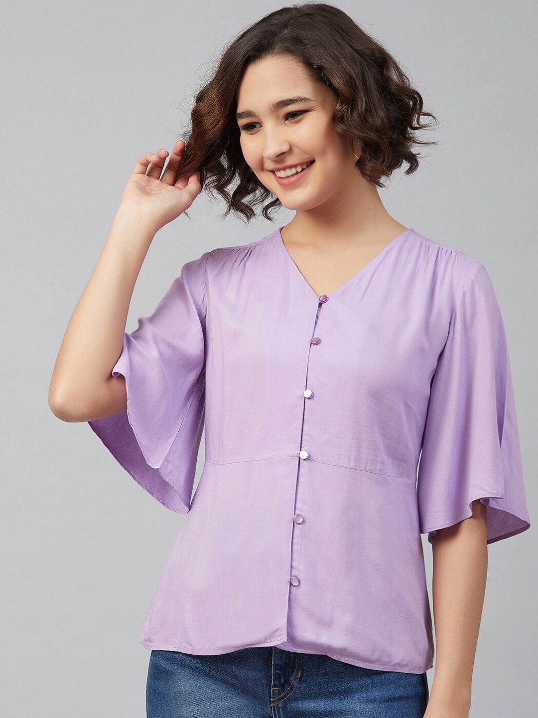 Carlton London Purple Flutter Sleeves Top