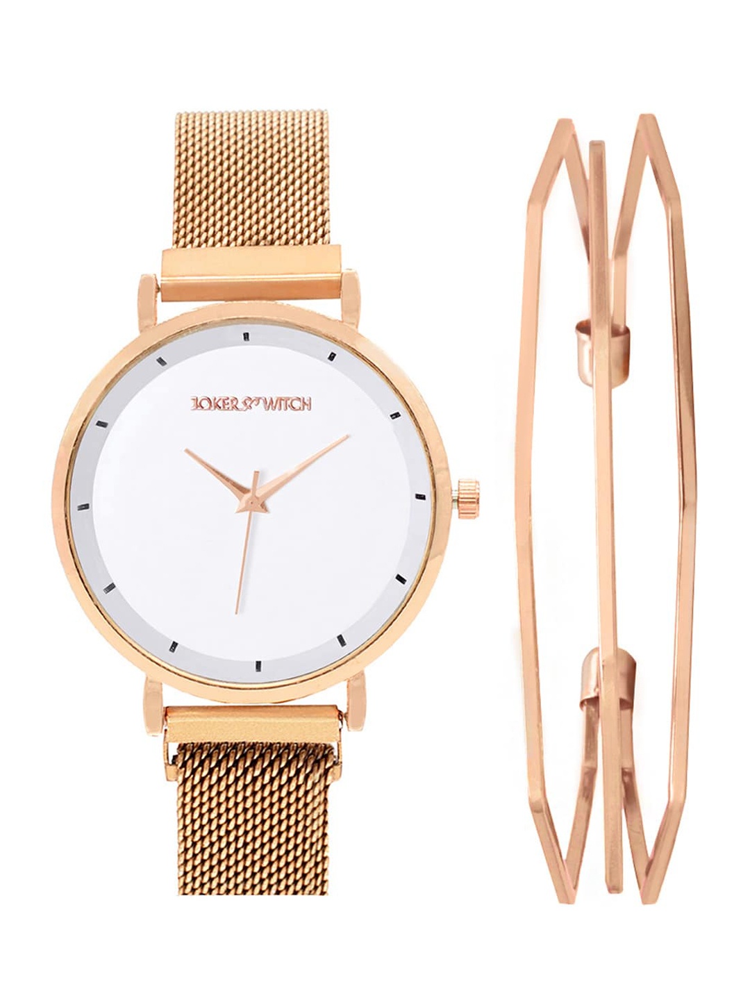 JOKER & WITCH Women Rose Gold-Toned & White Ingrid Bergman Watch & Bracelet Gift Set JWBS358
JOKER & WITCH Women Rose Gold-Toned & White Ingrid Bergman Watch & Bracelet Gift Set JWBS358