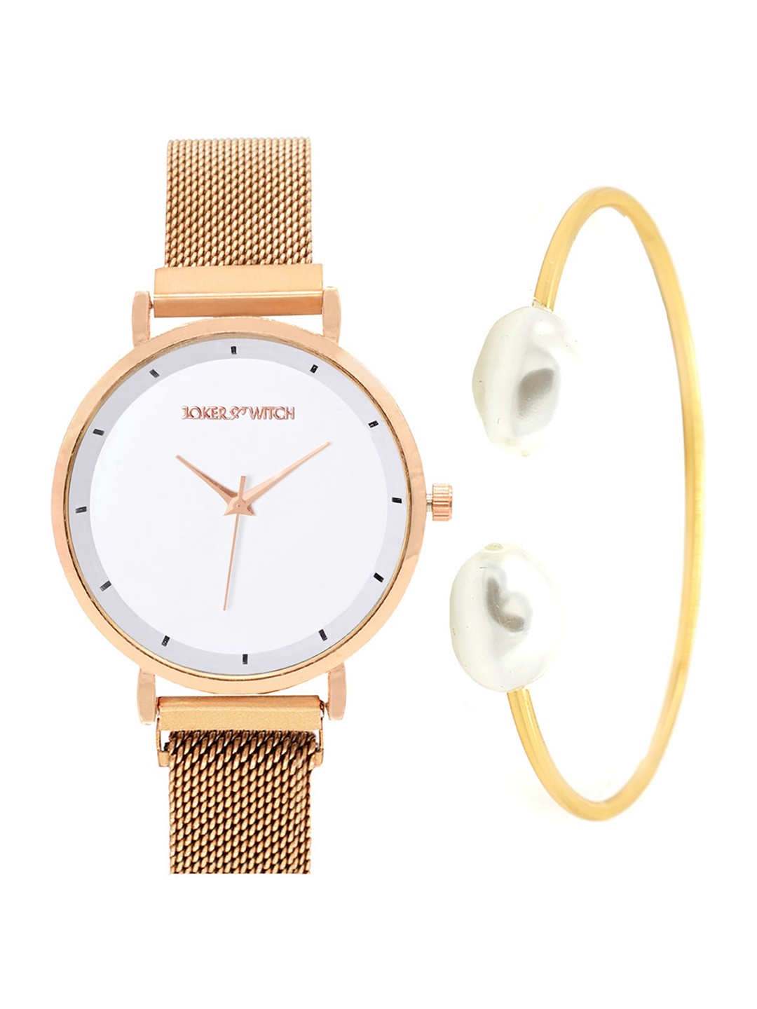 JOKER & WITCH Women Rose Gold-Toned & White The Laevigata Watch & Bracelet Gift Set JWBS388
JOKER & WITCH Women Rose Gold-Toned & White The Laevigata Watch & Bracelet Gift Set JWBS388