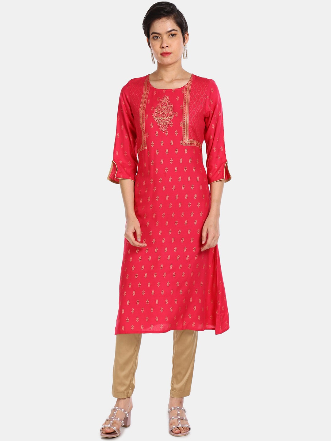 Karigari Women Fuchsia Ethnic Motifs Thread Work Kurta
