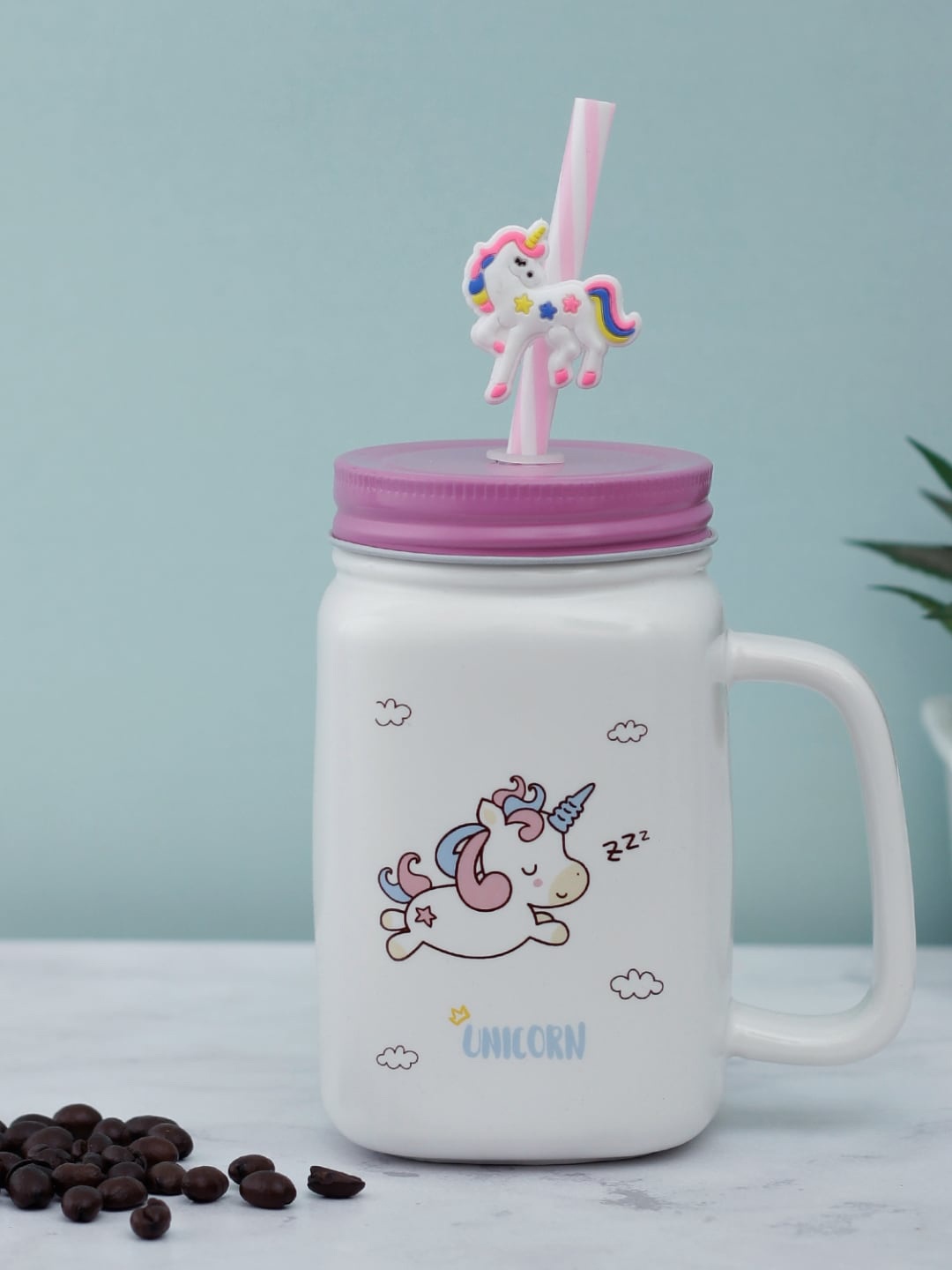 A Vintage Affair- Home Decor White & Pink Printed Sleepy Unicorn Ceramic Mason Jar
A Vintage Affair- Home Decor White & Pink Printed Sleepy Unicorn Ceramic Mason Jar