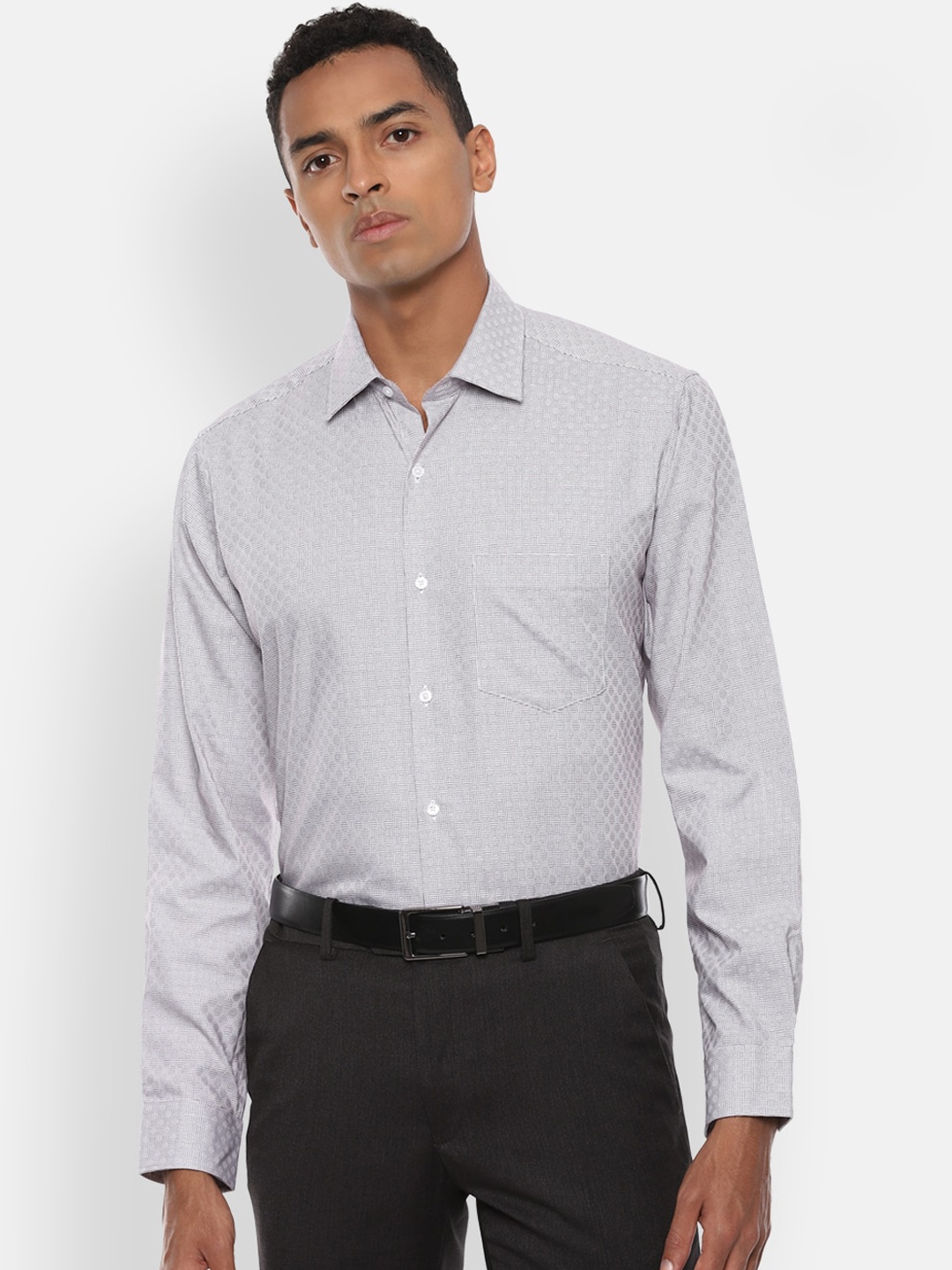 Van Heusen Men White Regular Fit Printed Casual Shirt