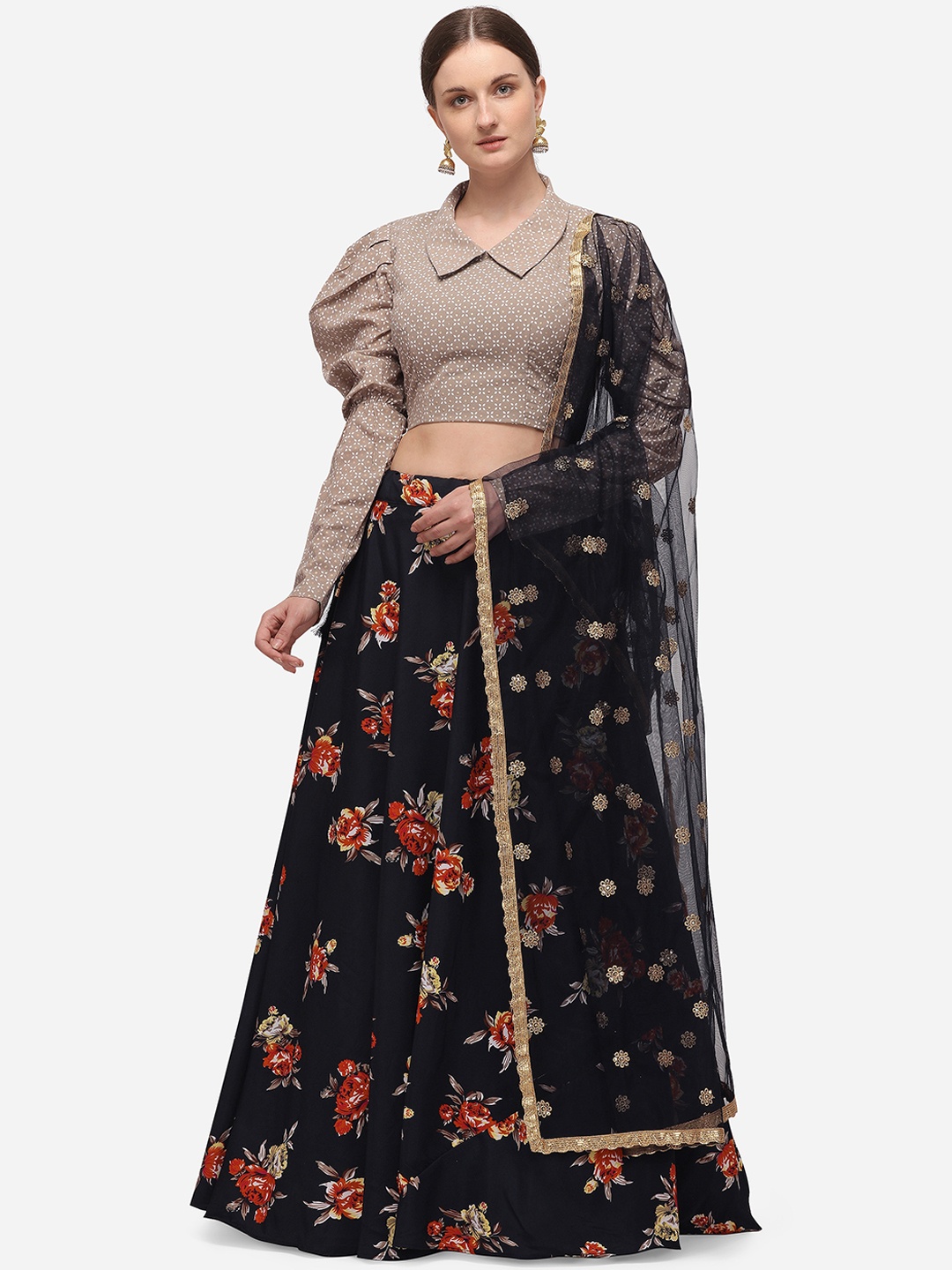 SHUBHKALA Black & Grey Printed Semi-Stitched Lehenga & Unstitched Blouse with Dupatta
SHUBHKALA Black & Grey Printed Semi-Stitched Lehenga & Unstitched Blouse with Dupatta