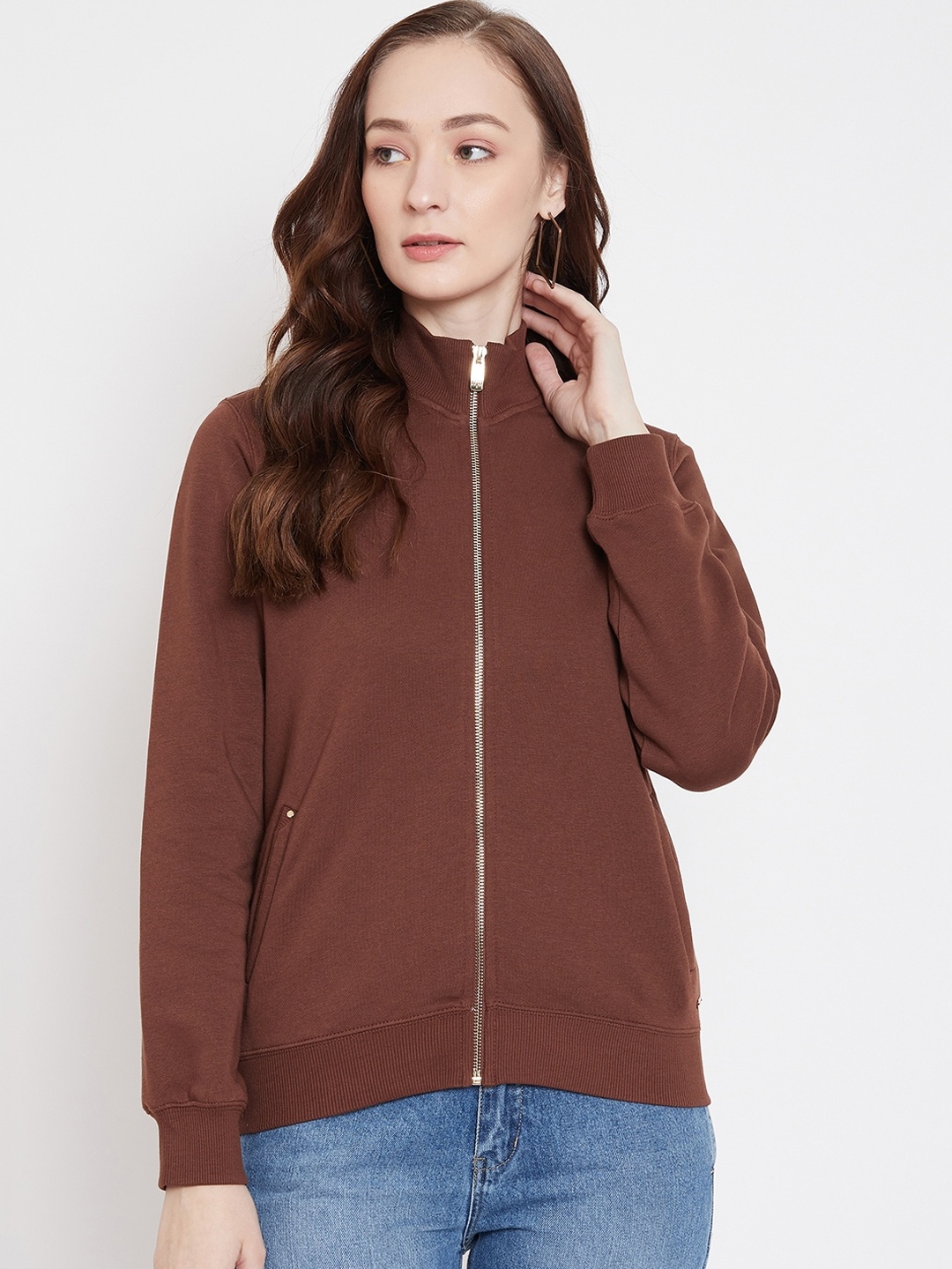 Madame Women Brown Solid Sweatshirt