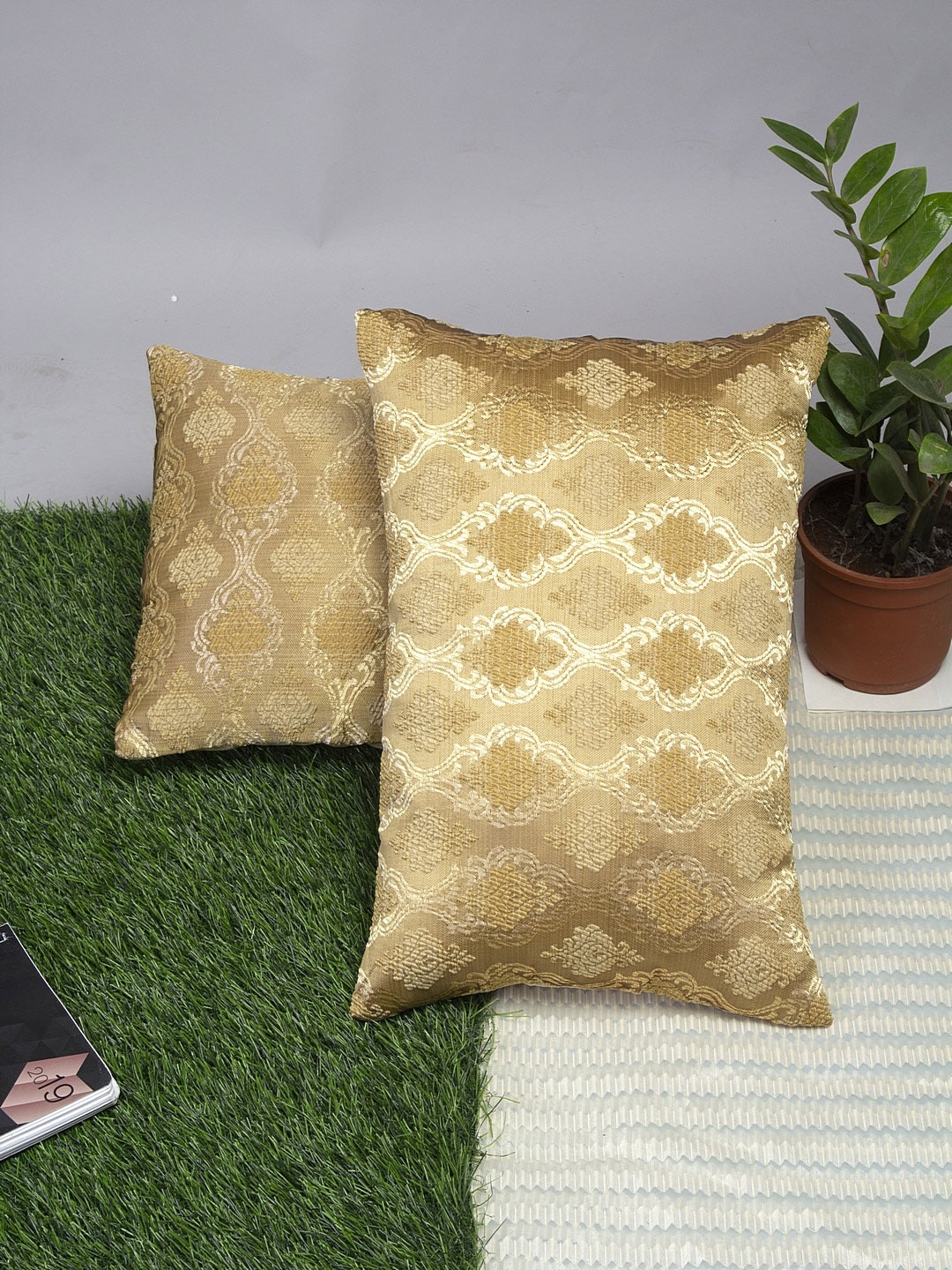 Alina decor Beige Set of 2 Ethnic Motifs Rectangle Cushion Covers