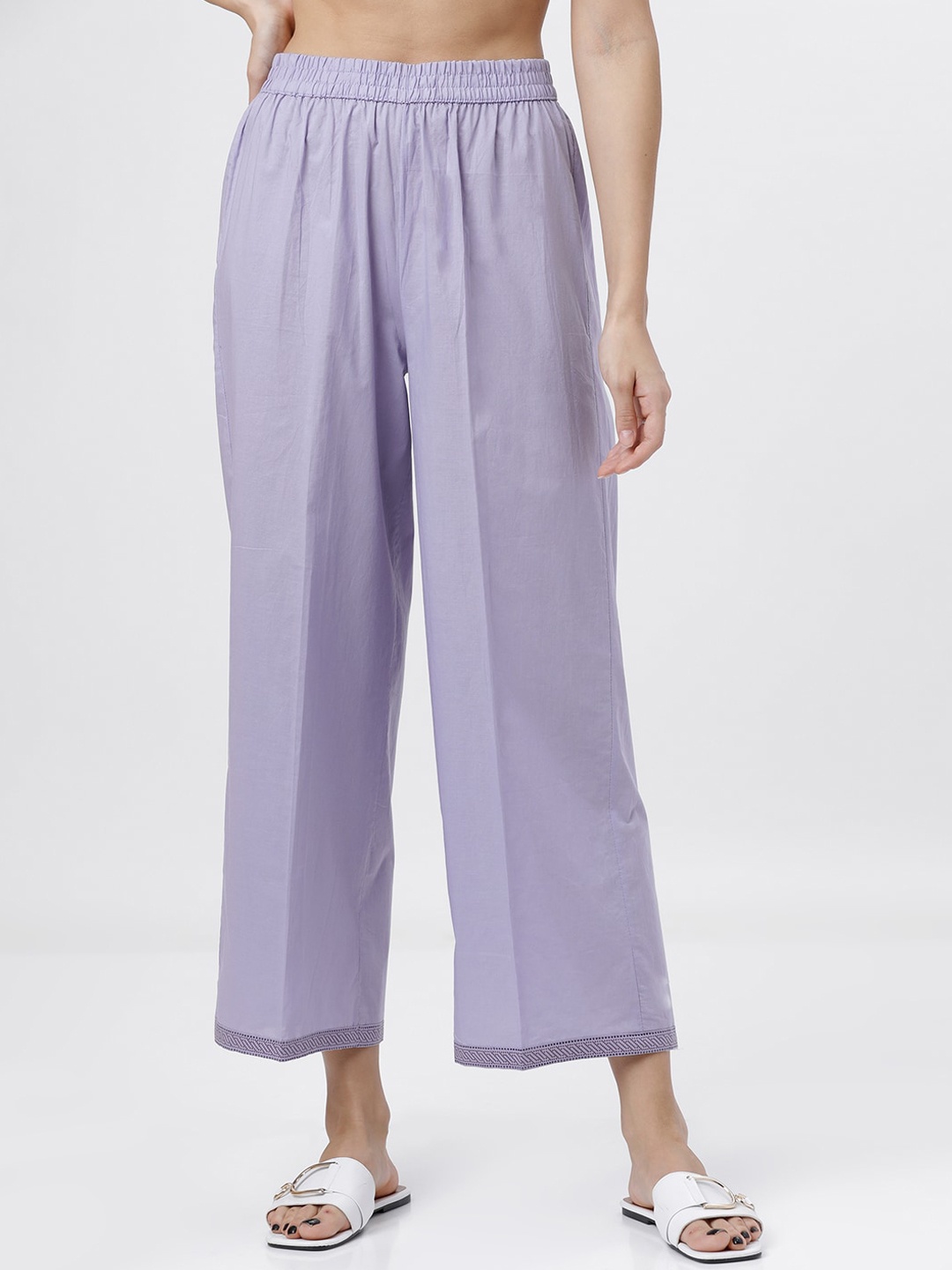 Vishudh Women Mauve Solid Straight Palazzos