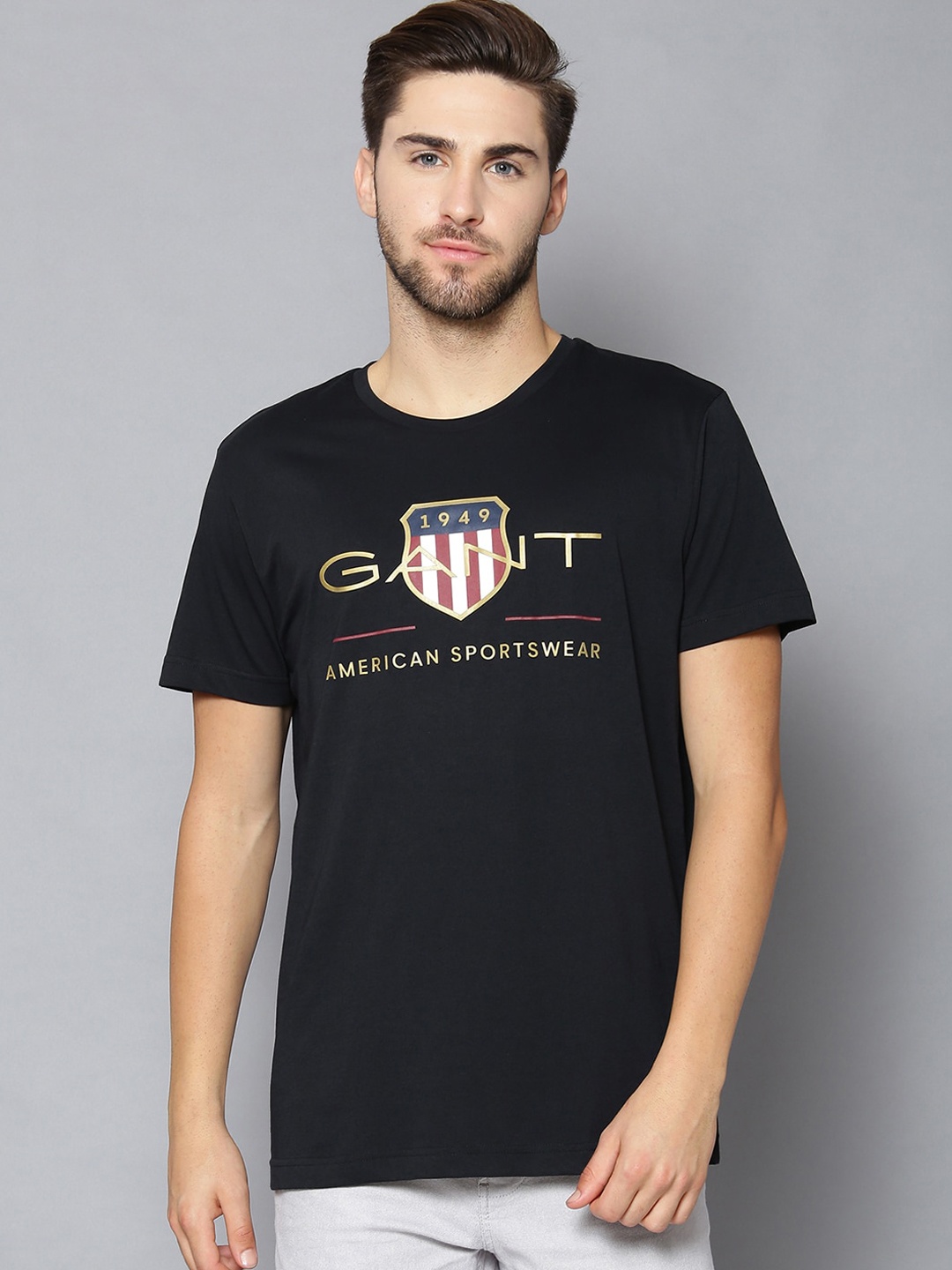 GANT Men Black Printed Round Neck T-shirt