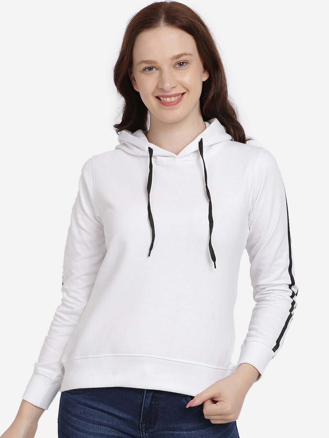 BEVERLY BLUES Women White Solid Hooded Sweatshirt