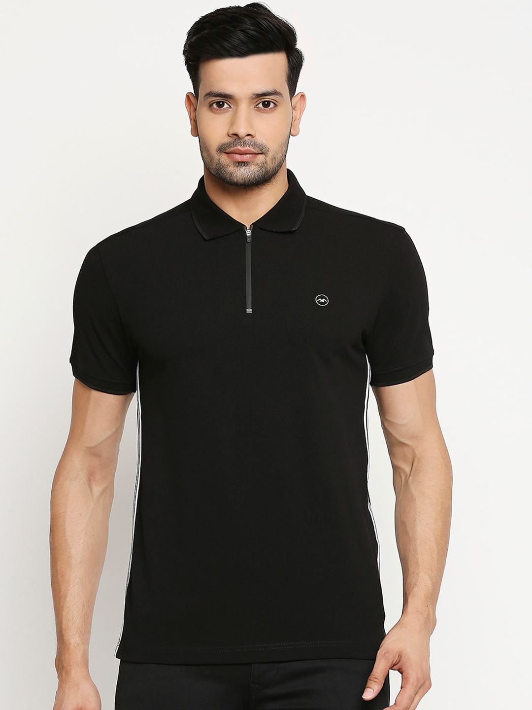 Mufti Men Black Solid Polo Collar T-shirt