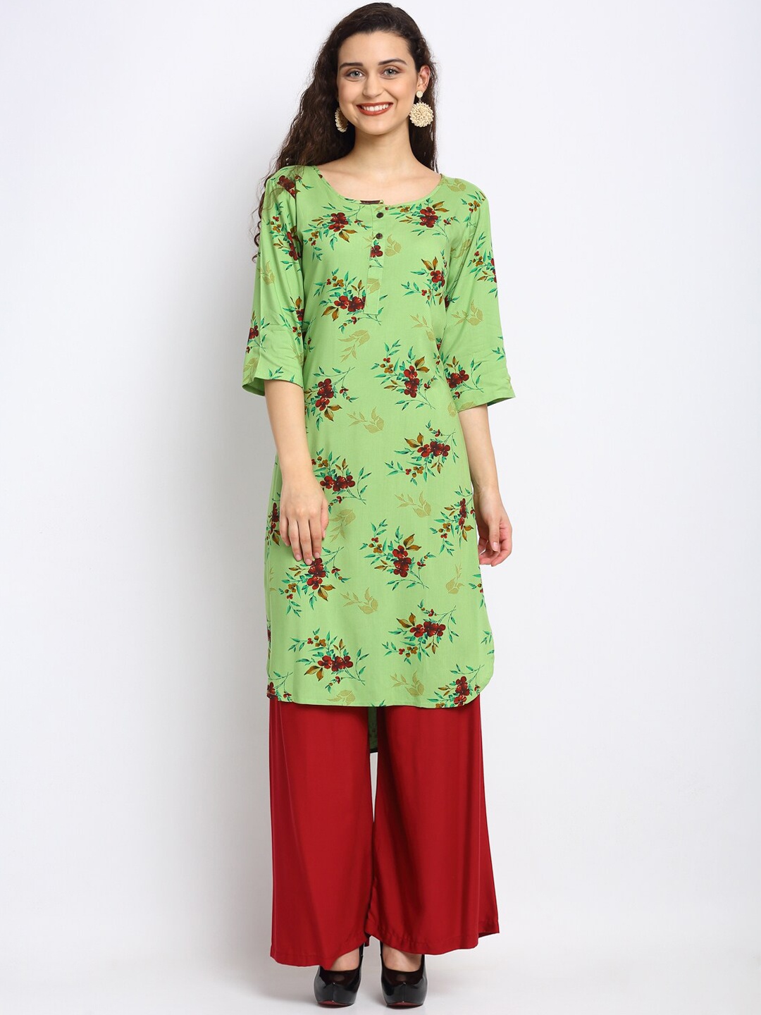 Neudis Women Green Floral Printed Kurta