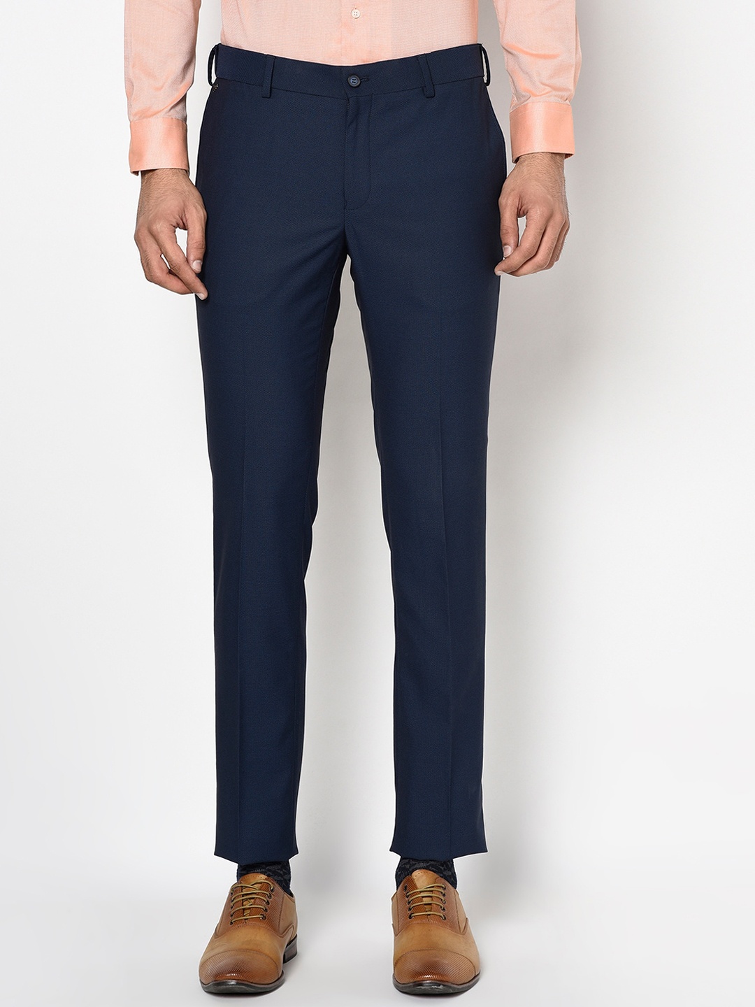 Blackberrys Men Navy Blue B-95 Slim Fit Solid Formal Trousers