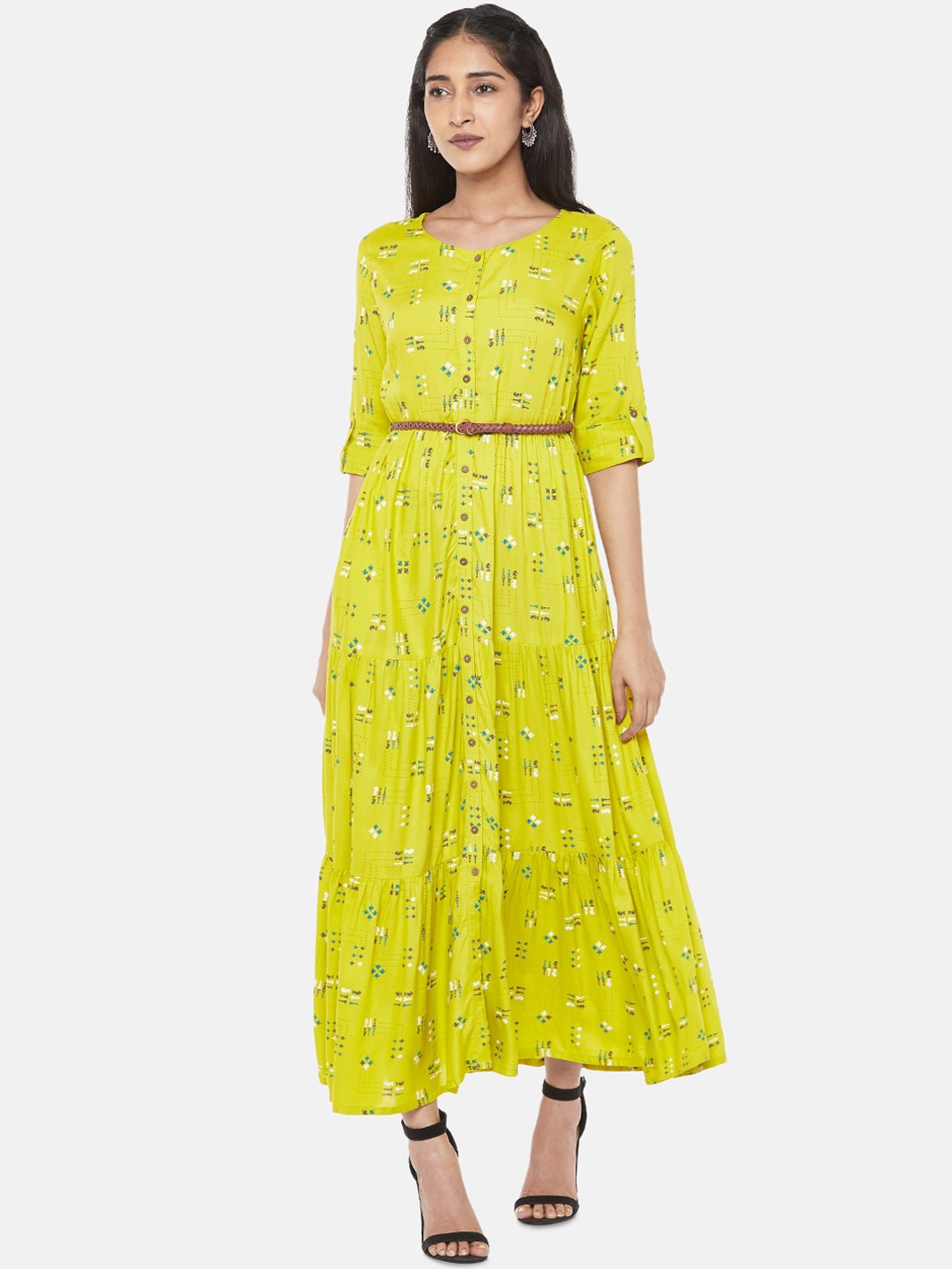 AKKRITI BY PANTALOONS Women Lime Green Printed Maxi Dress
