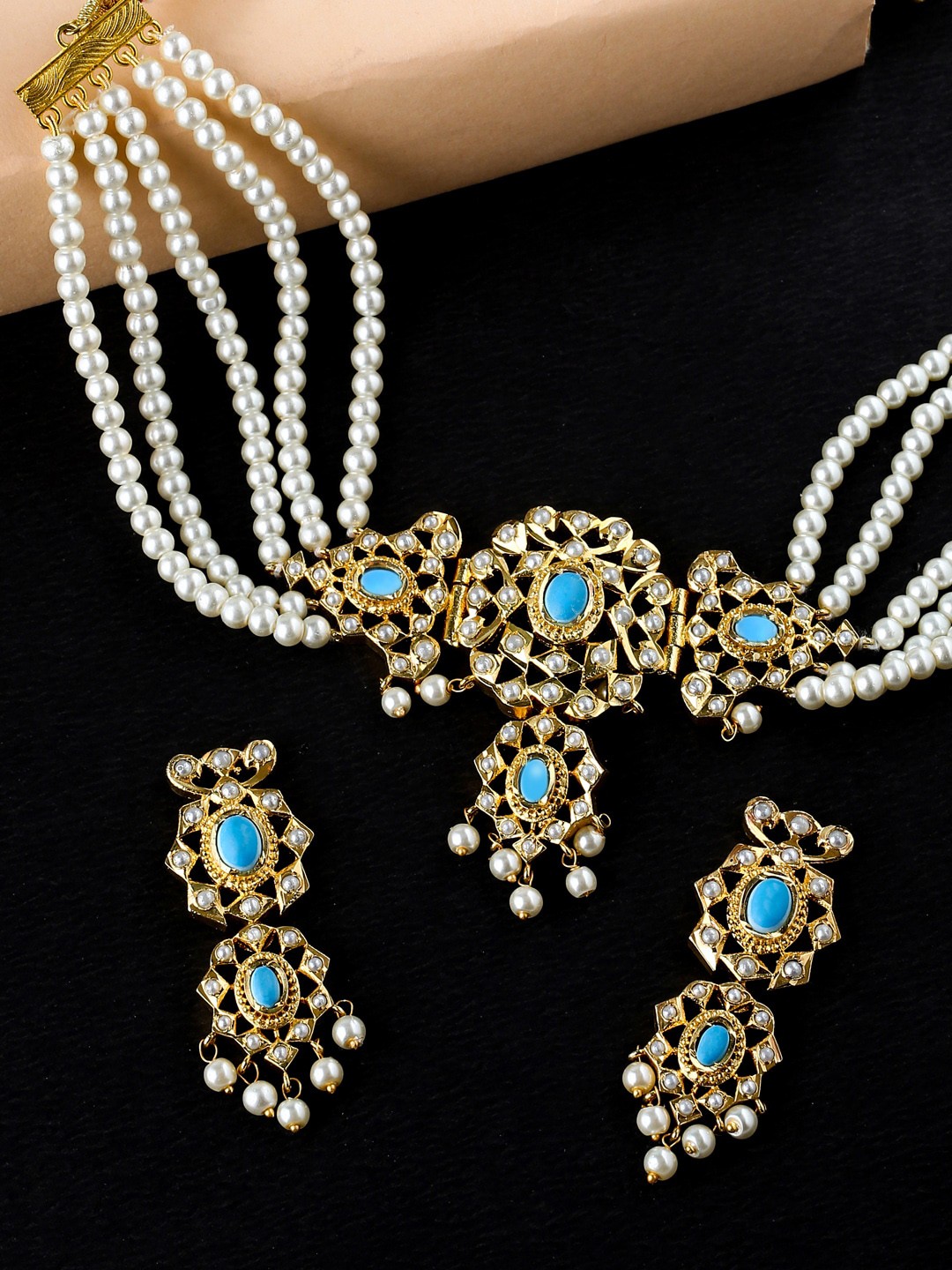 THE AAB STUDIO Gold-Plated White & Turquoise Blue Stone-Studded Beaded Jadau Jewellery Set
THE AAB STUDIO Gold-Plated White & Turquoise Blue Stone-Studded Beaded Jadau Jewellery Set