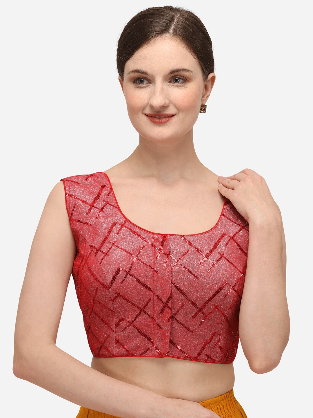 Fab Dadu Women Red Sequinned Saree Blouse