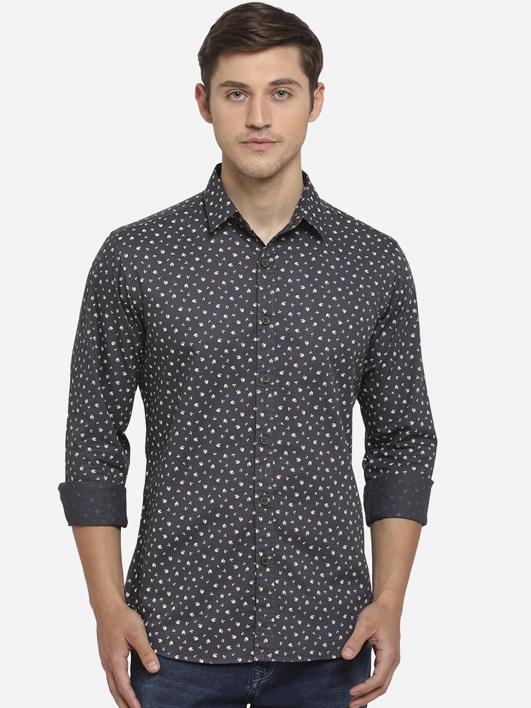 Greenfibre Men Grey Slim Fit Printed Casual Shirt