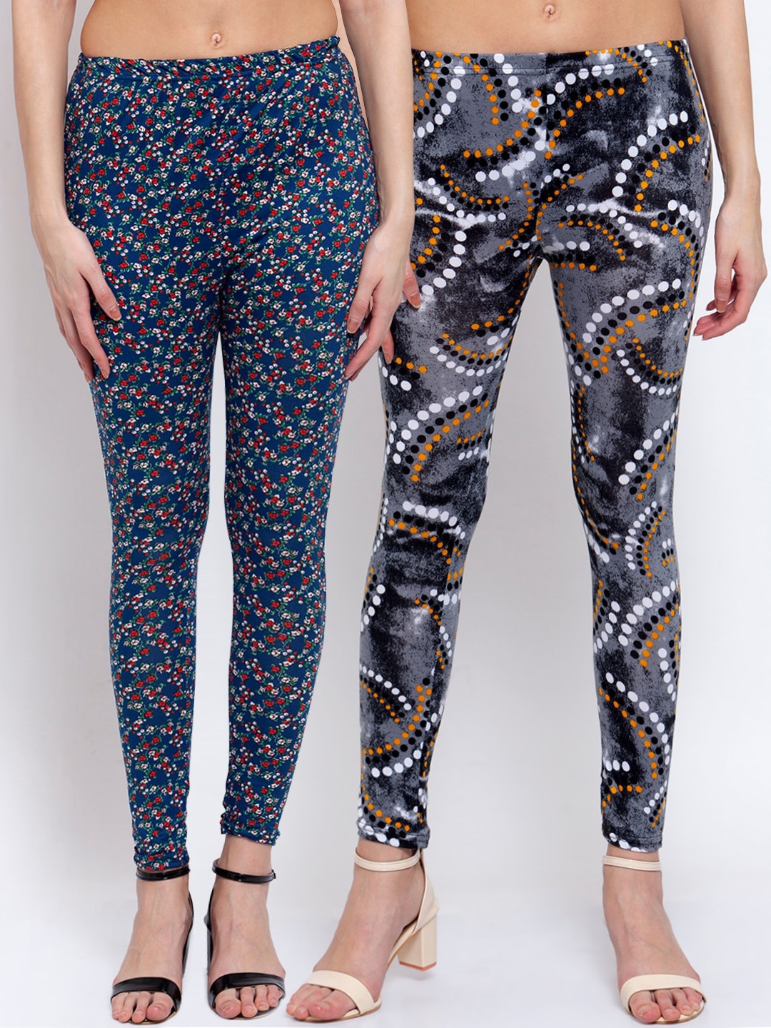 KLOTTHE Women Pack Of 2 Printed Ankle-Length Leggings, Blue