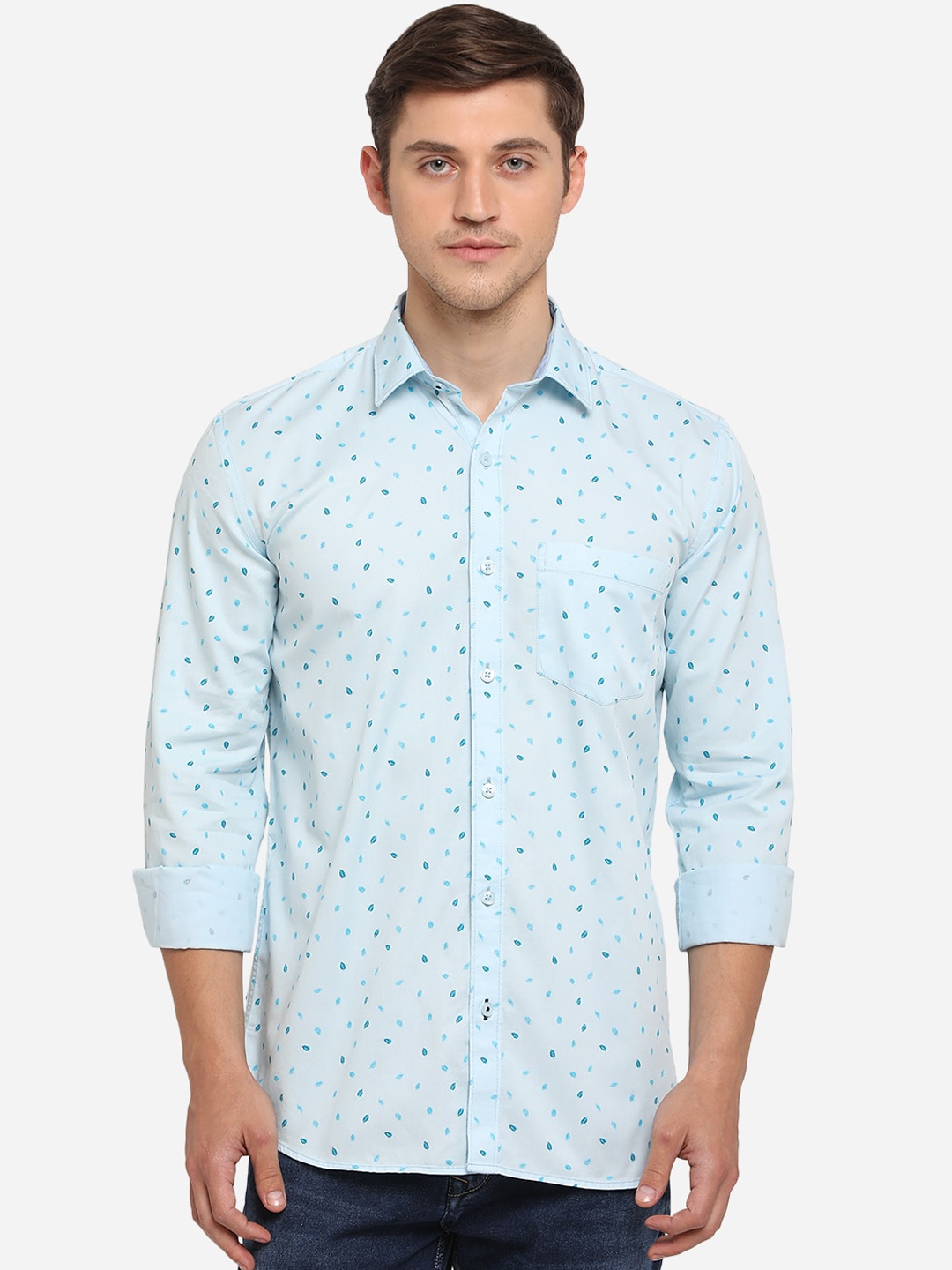 Greenfibre Men Blue Slim Fit Printed Casual Shirt
