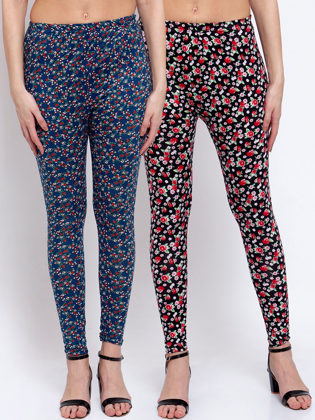 KLOTTHE Women Pack Of 2 Printed Ankle-Length Leggings, Blue