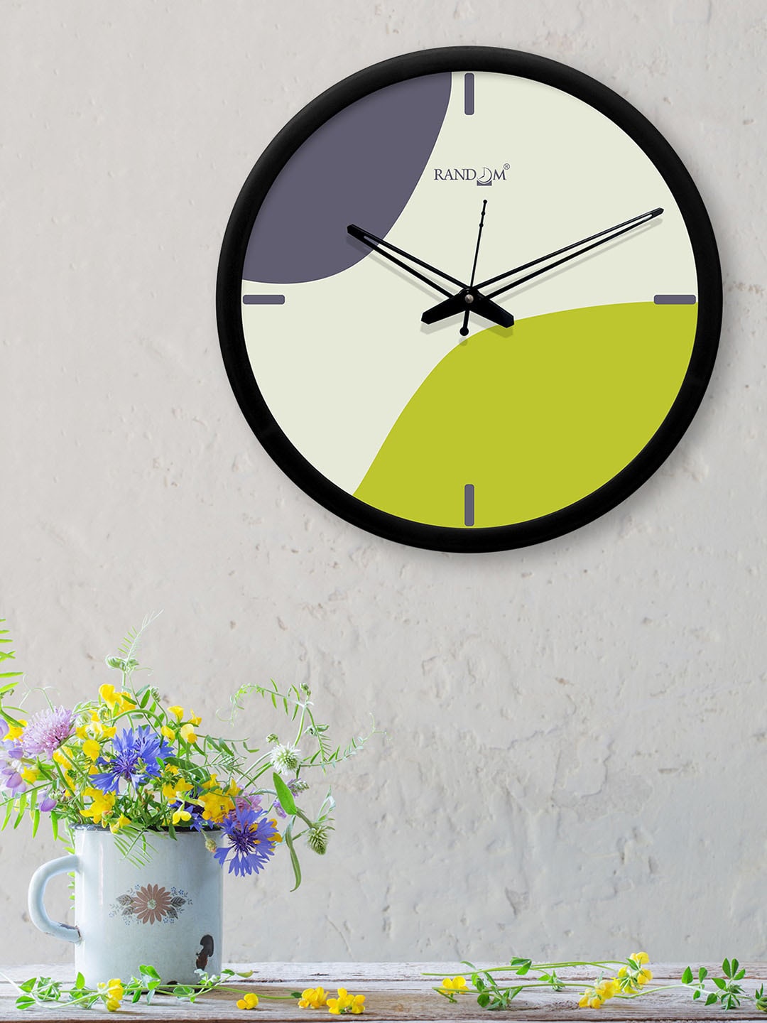 RANDOM Grey & Green Round Colourblocked 30.4 cm Analogue Wall Clock