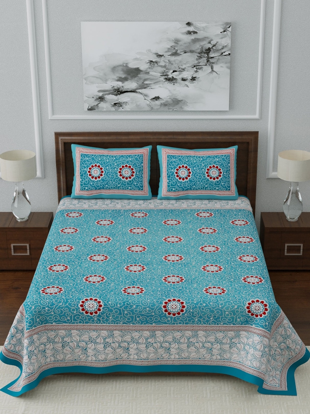 LIVING ROOTS Sea Green & Red Floral 210 TC Cotton 1 King Bedsheet with 2 Pillow Covers
LIVING ROOTS Sea Green & Red Floral 210 TC Cotton 1 King Bedsheet with 2 Pillow Covers