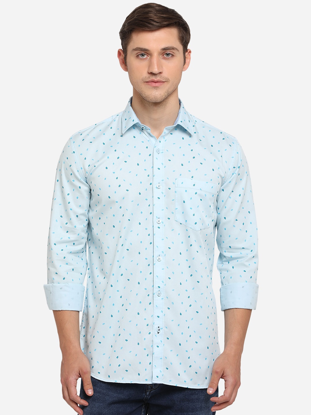 Greenfibre Men Blue Slim Fit Printed Casual Shirt