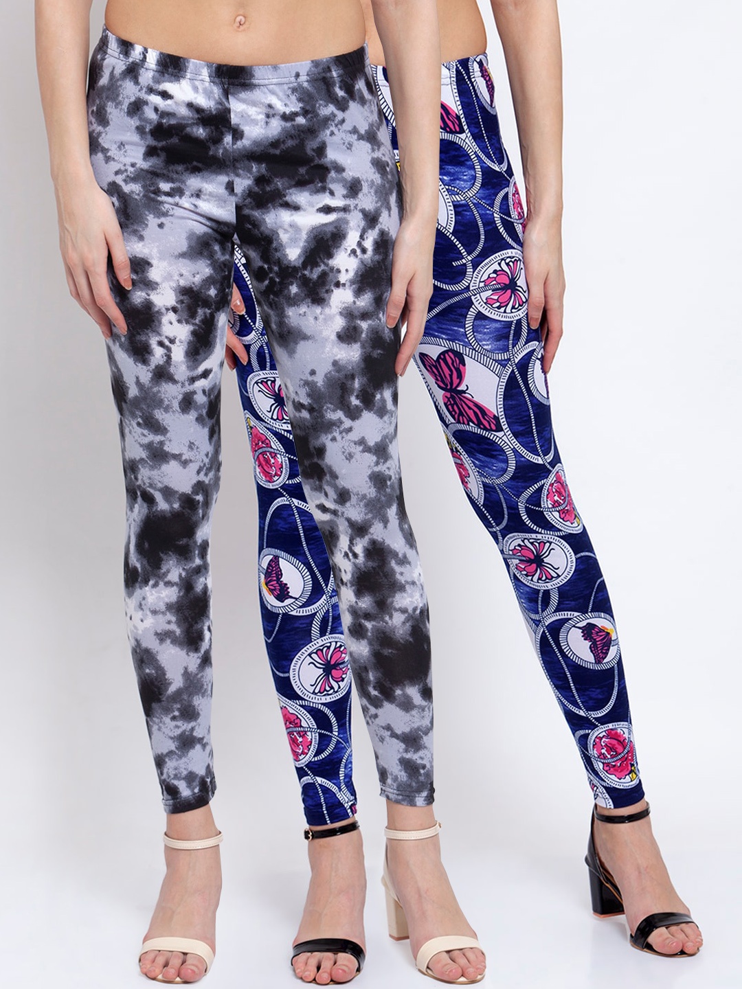 KLOTTHE Women Pack Of 2 Printed Ankle-Length Leggings, Grey