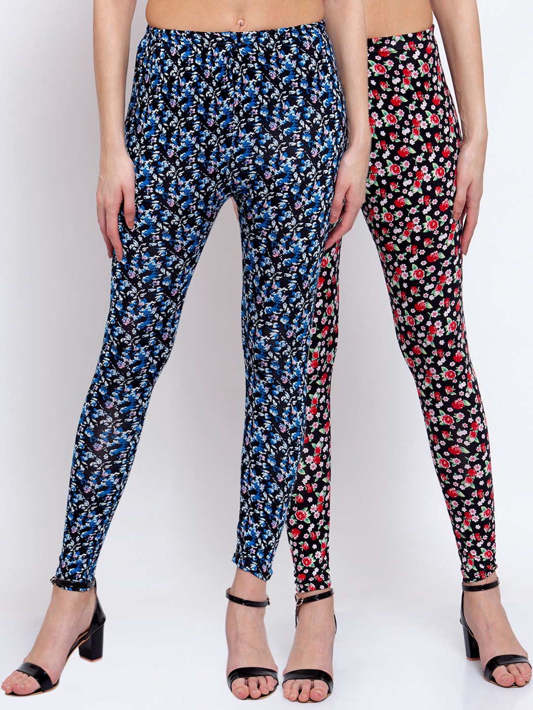 KLOTTHE Women Pack Of 2 Printed Ankle-Length Leggings, Black