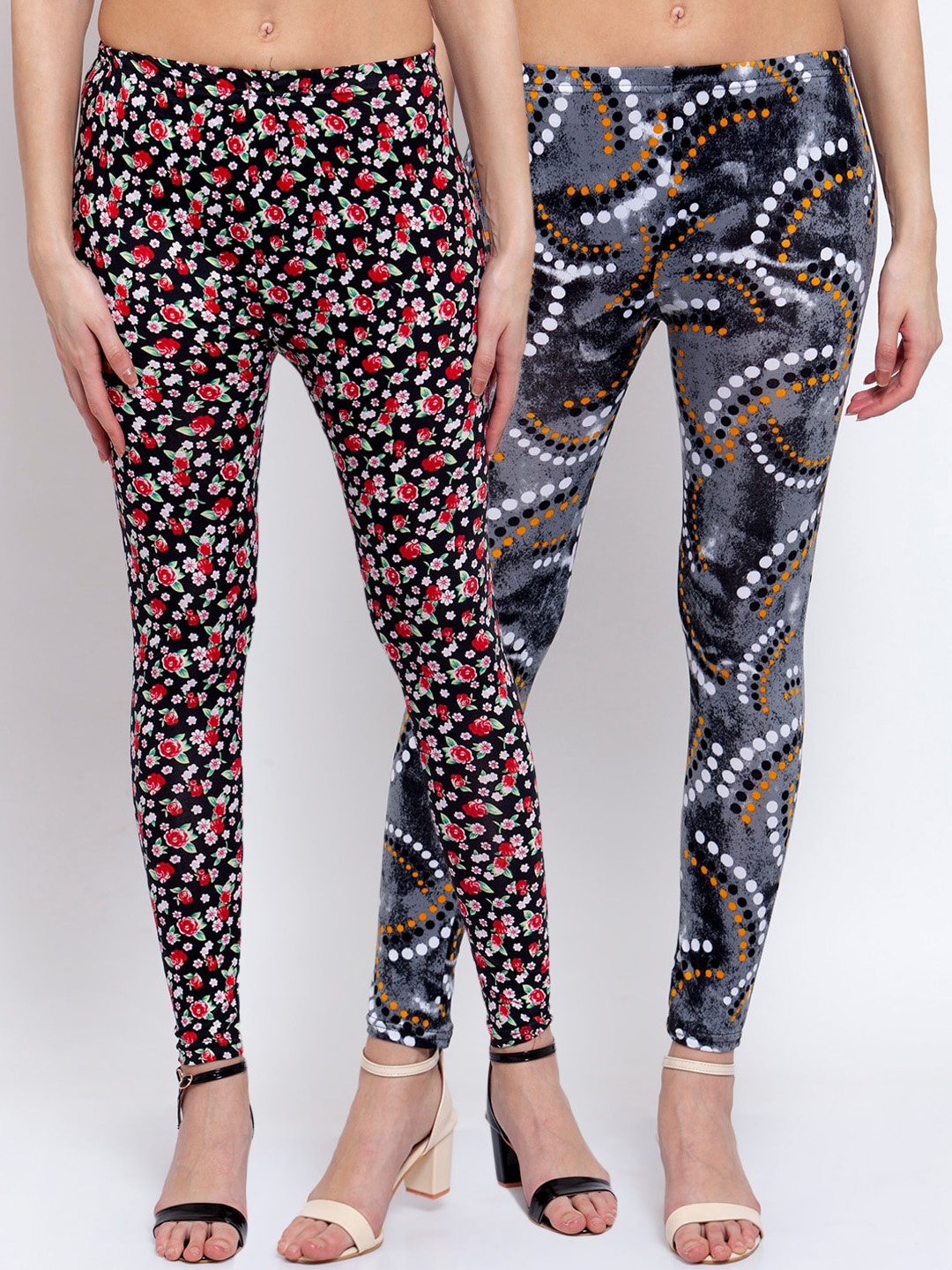 KLOTTHE Women Pack Of 2 Printed Ankle-Length Leggings, Black