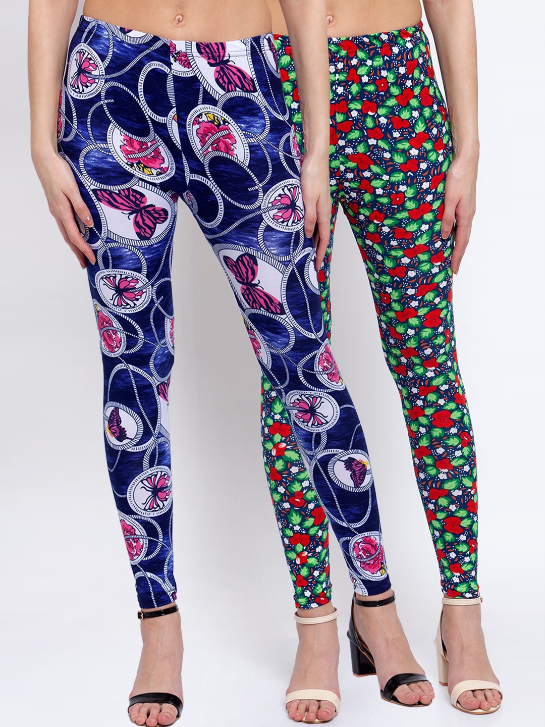 KLOTTHE Women Pack Of 2 Printed Ankle-Length Leggings, Blue
