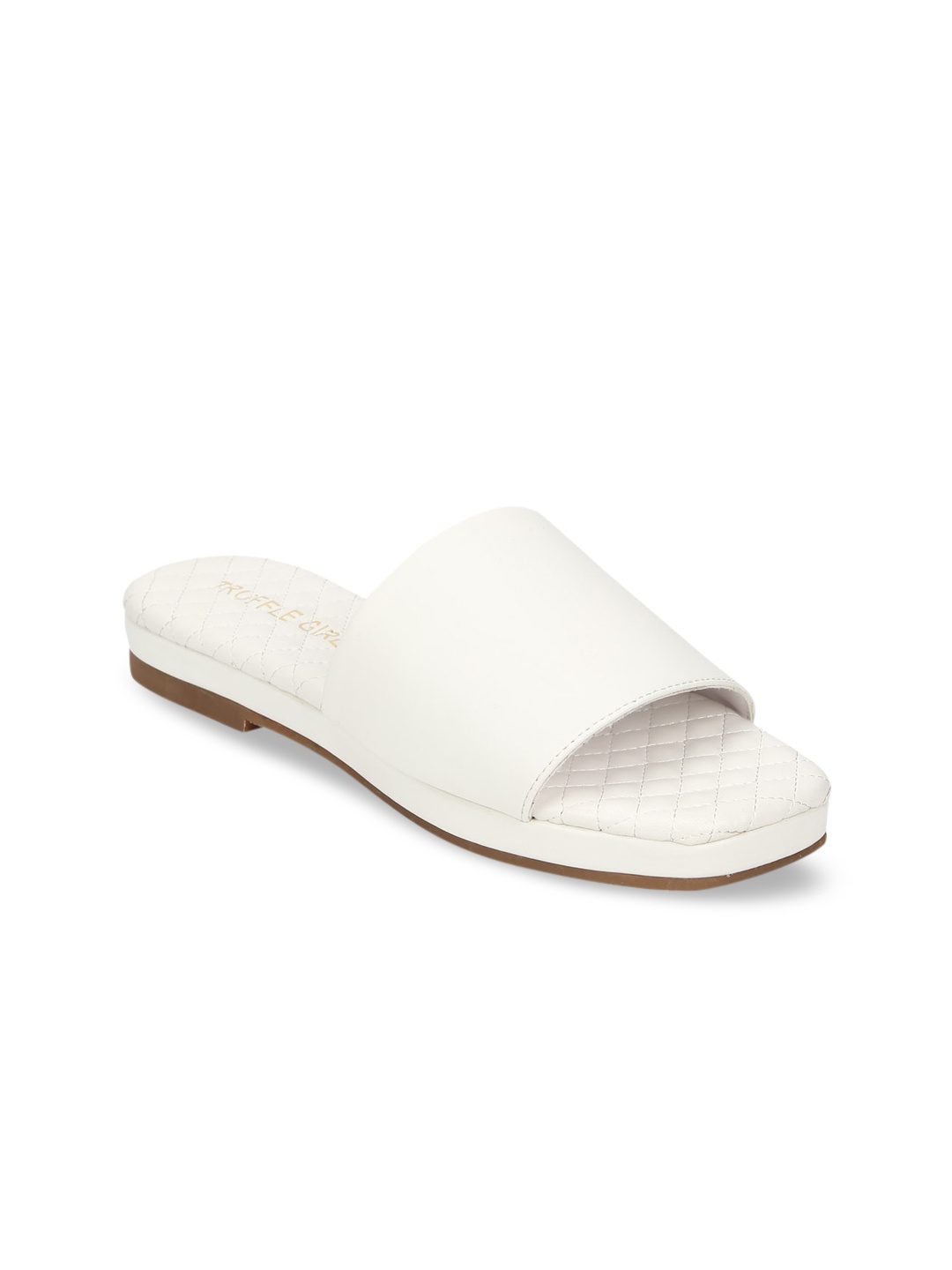 Truffle Collection Women White Solid PU Open Toe Flats