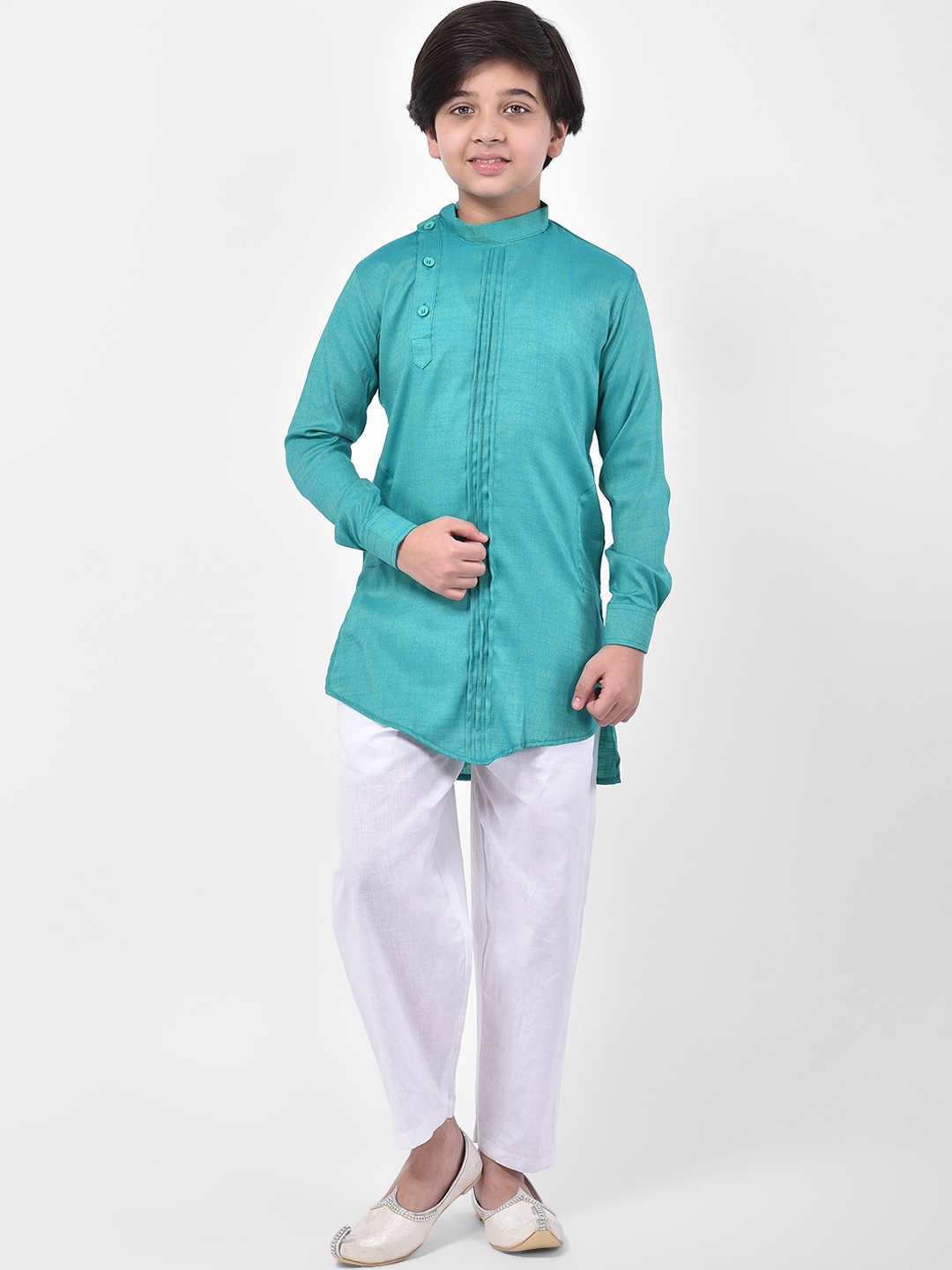 DEYANN Boys Green & White Solid Kurta with Pyjamas