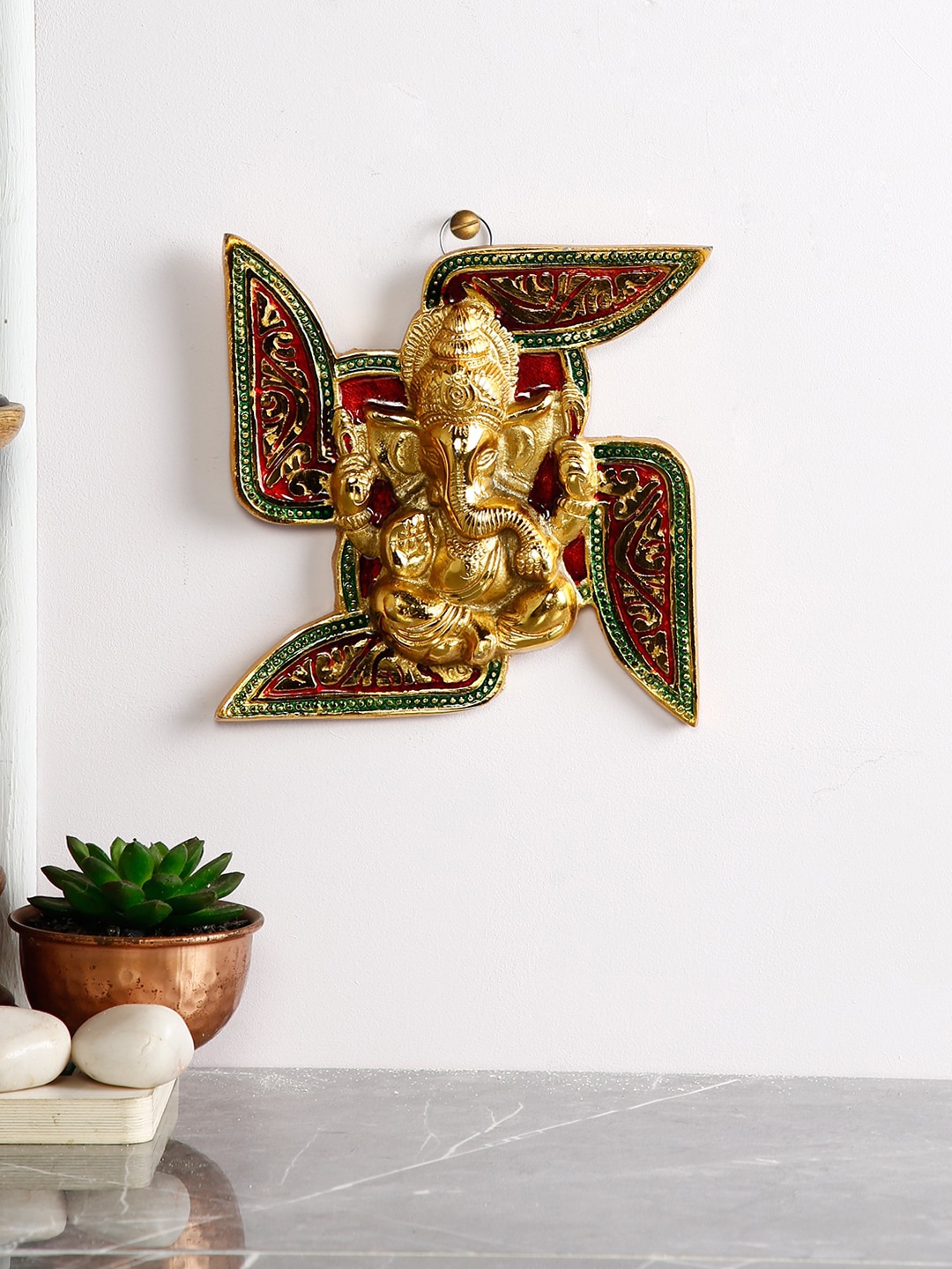 CraftVatika Gold-Toned Lord Ganesha Swastik Sconce Handmade Decoration Showpiece