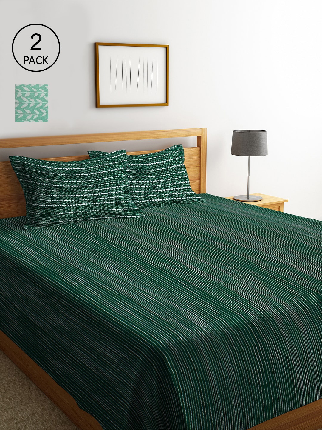 KLOTTHE Set Of 2 Green & White Woven Design Double King Bed Cover with 4 Pillow Covers
KLOTTHE Set Of 2 Green & White Woven Design Double King Bed Cover with 4 Pillow Covers