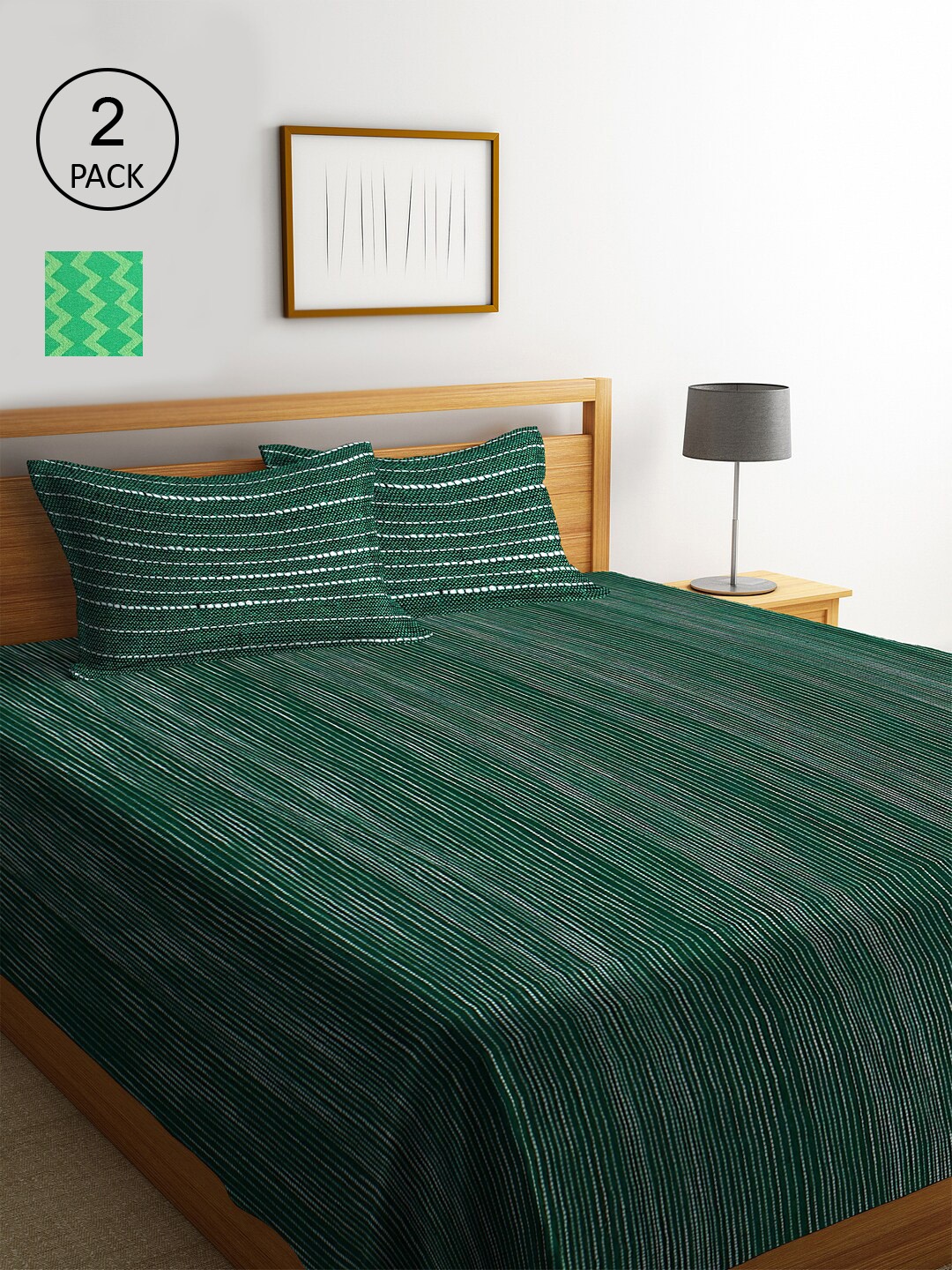KLOTTHE Set Of 2 Multicoloured Woven Design Double Bed Covers with 4 Pillow Covers, Multi