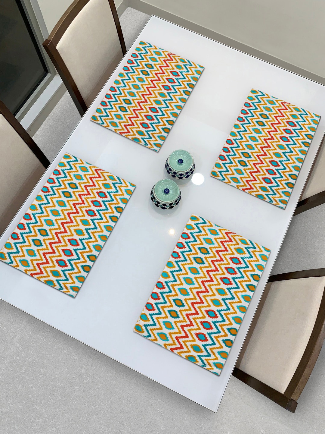 HomeStorie Set Of 4 Yellow & Blue Digital Printed Rectangular Heat Resistant Table Placemats
HomeStorie Set Of 4 Yellow & Blue Digital Printed Rectangular Heat Resistant Table Placemats