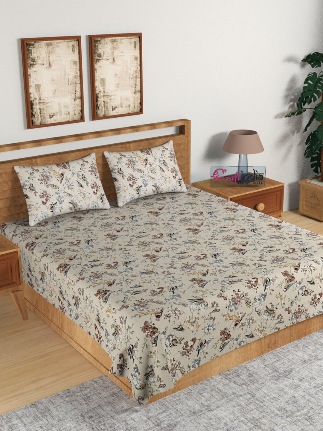 eCraftIndia Cream-Coloured & Brown Floral 210 TC Cotton 1 King Bedsheet with 2 Pillow Covers
eCraftIndia Cream-Coloured & Brown Floral 210 TC Cotton 1 King Bedsheet with 2 Pillow Covers