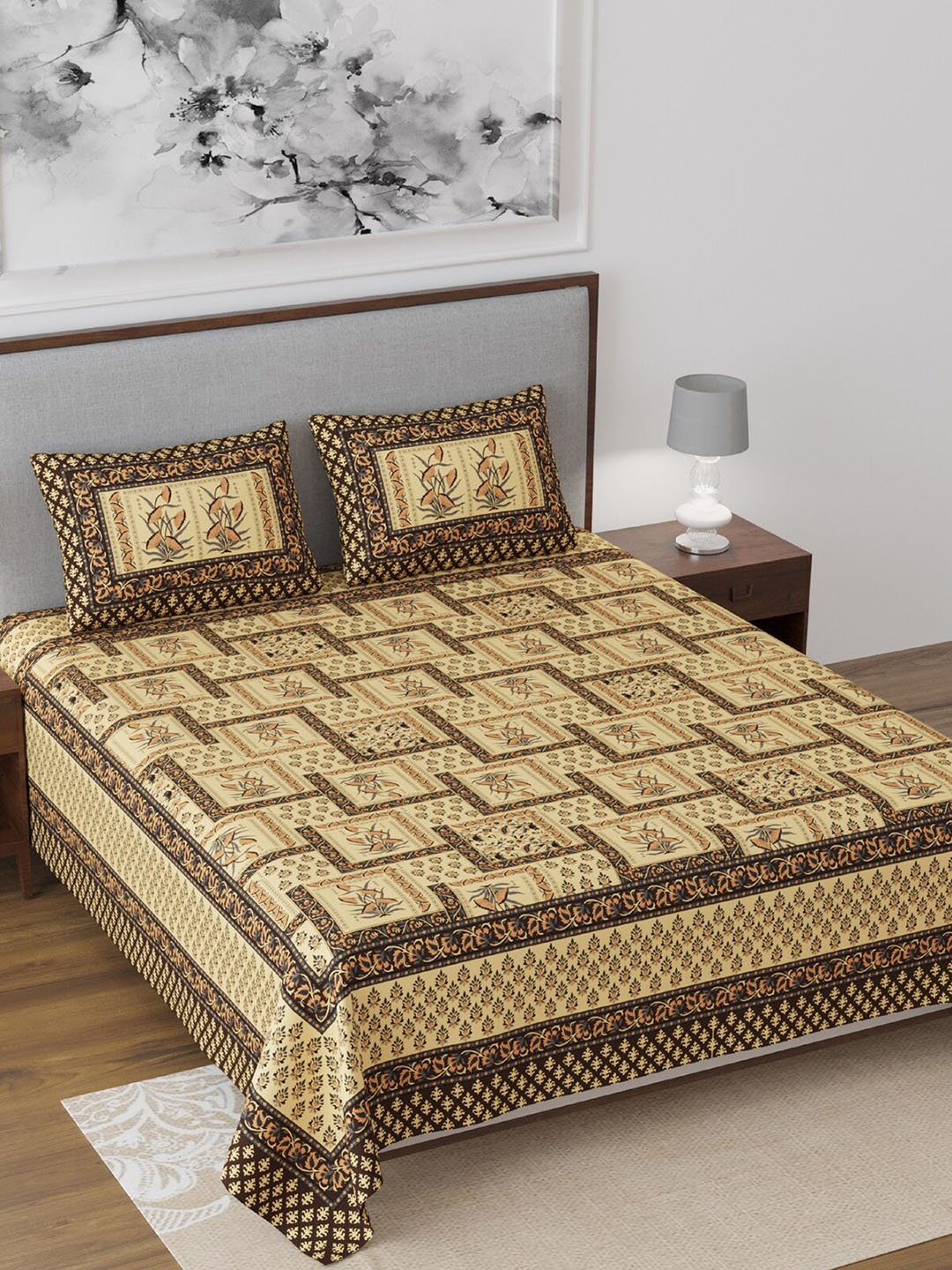 Salona Bichona Beige & Brown Geometric 120 TC Cotton 1 King Bedsheet with 2 Pillow Covers
Salona Bichona Beige & Brown Geometric 120 TC Cotton 1 King Bedsheet with 2 Pillow Covers