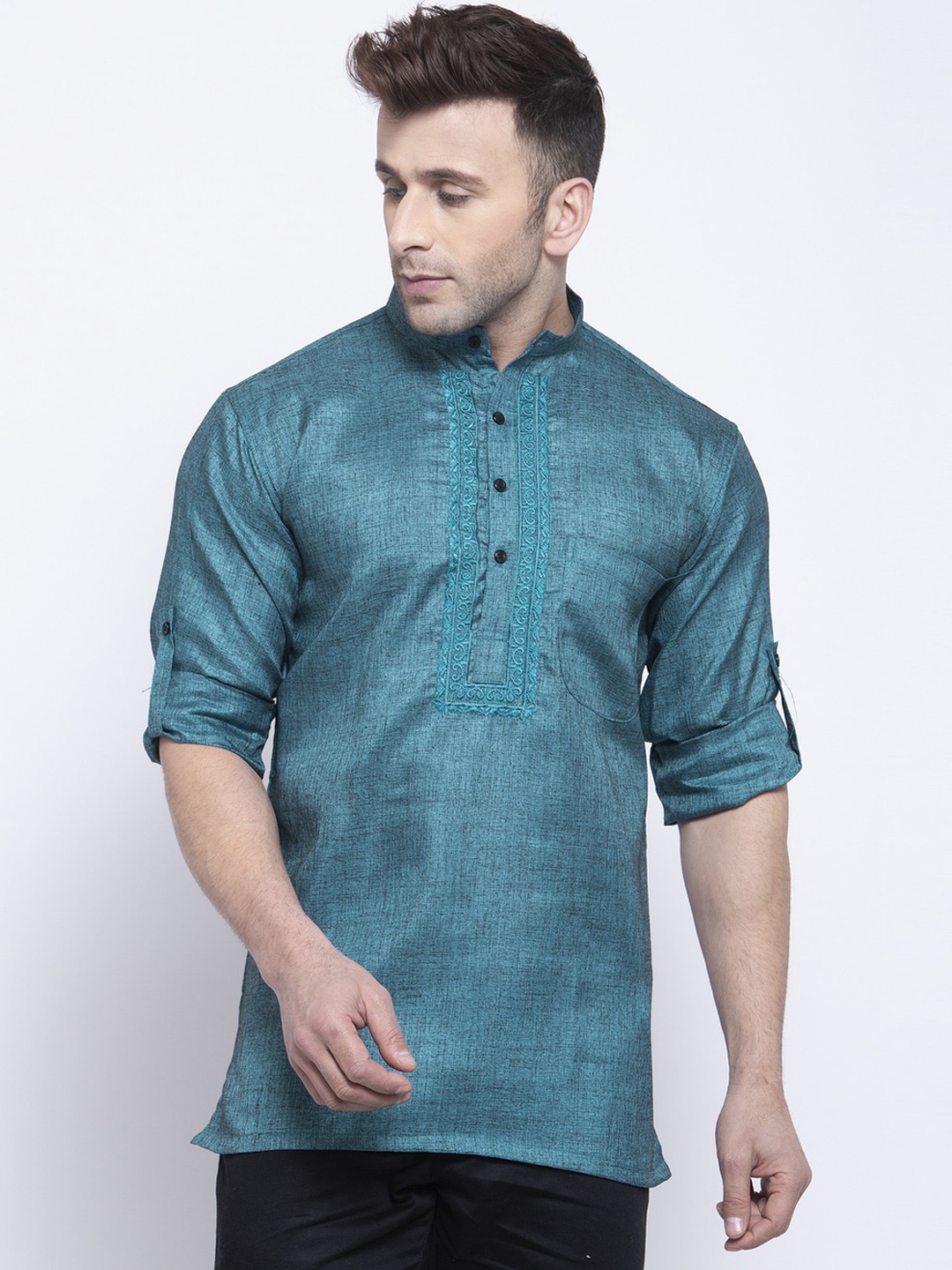 KLOTTHE Floral Yoke Design Mandarin Collar Roll Up Sleeves Thread Work Cotton Kurta, Blue
KLOTTHE Floral Yoke Design Mandarin Collar Roll Up Sleeves Thread Work Cotton Kurta, Blue