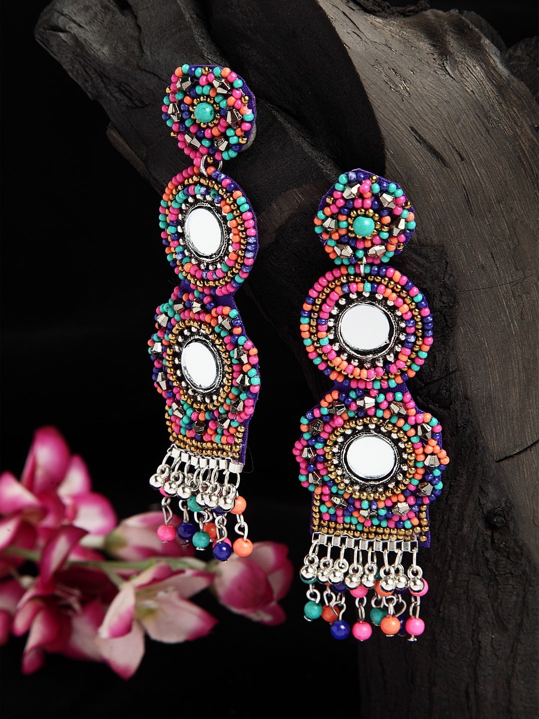 Moedbuille Mirror & Beads Studded Contemporary Design Oxidised Silver Plated Handcrafted Earrings, Multi
Moedbuille Mirror & Beads Studded Contemporary Design Oxidised Silver Plated Handcrafted Earrings, Multi